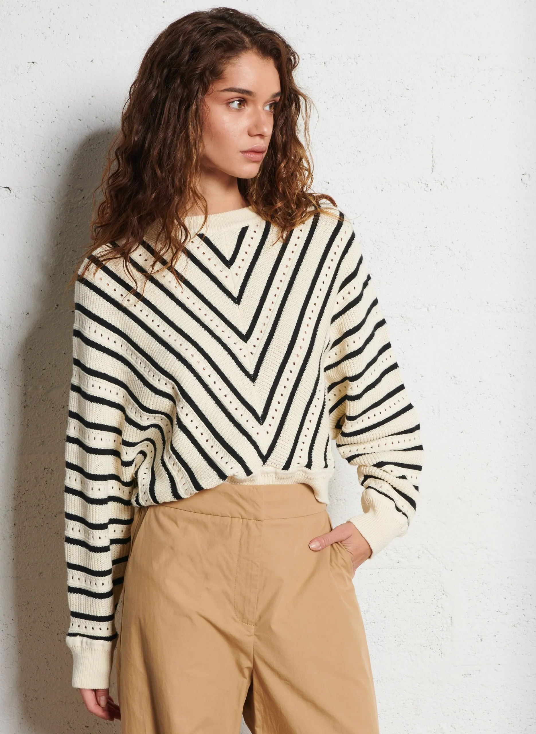 Pull ample à manches larges en coton Beige PHEANA