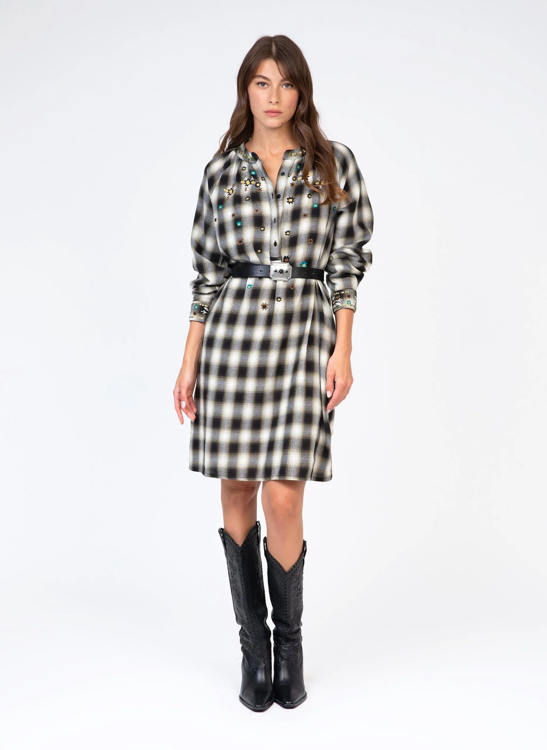 Robe midi col rond en coton Noir ORNELLO