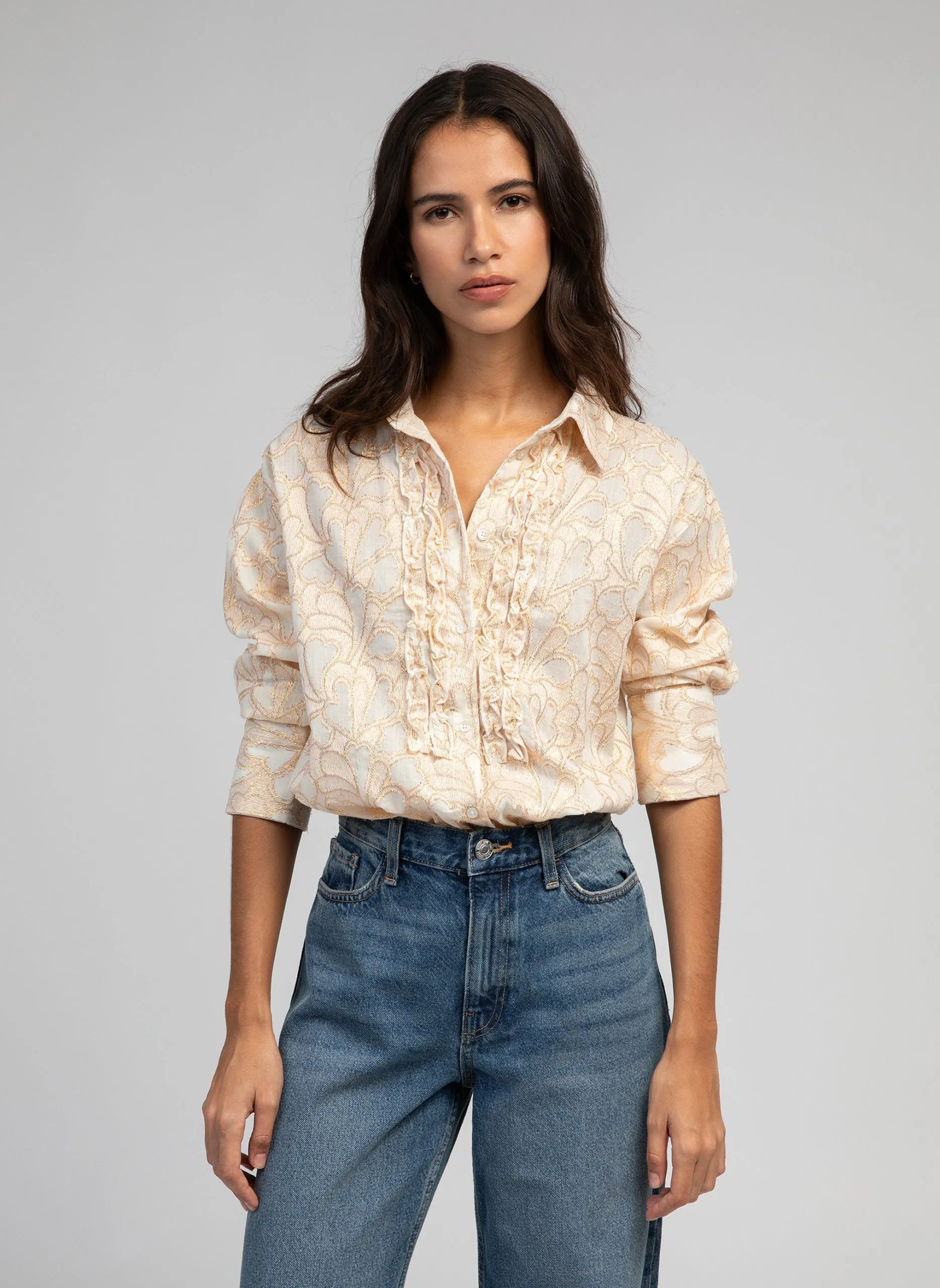 Chemise imprimée en coton mélangé Beige SOLOANE