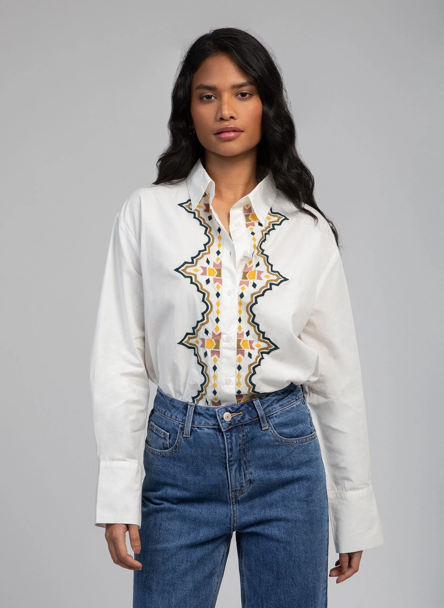 Chemise brodée en coton Beige SOVILLA