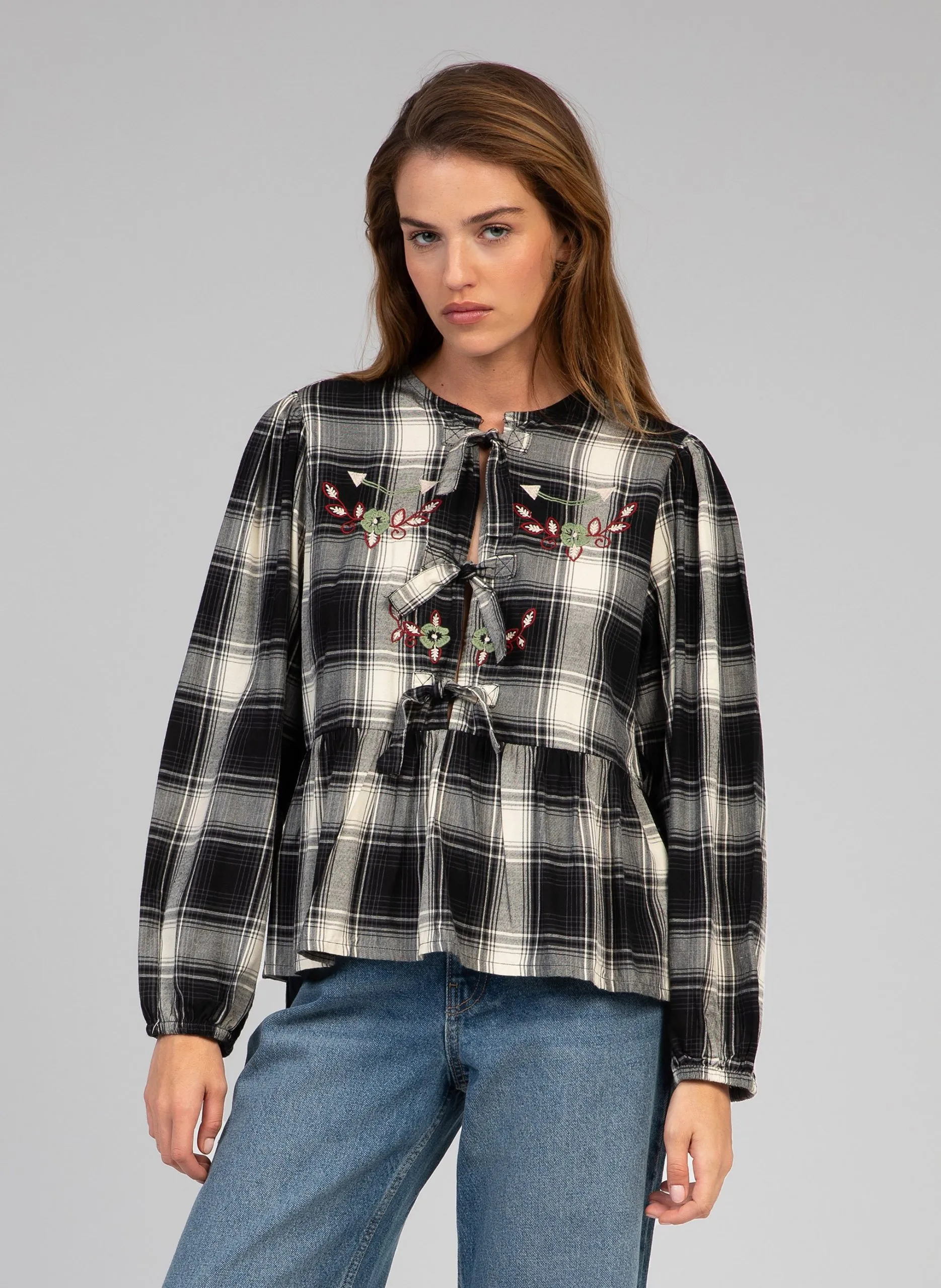 Blouse droite à carreaux Noir SINGARO