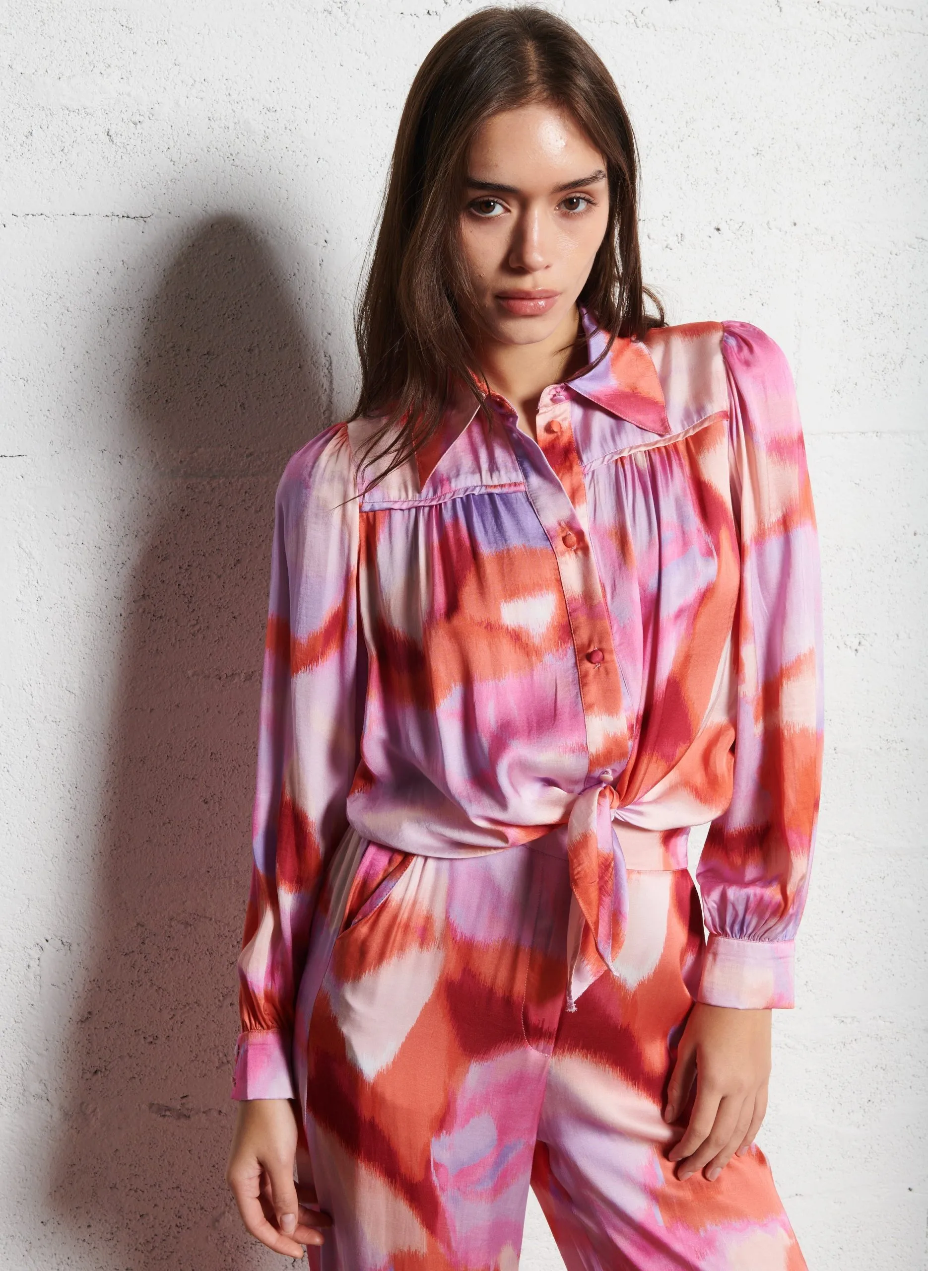 Chemise à nouer imprimée Rose LUNA