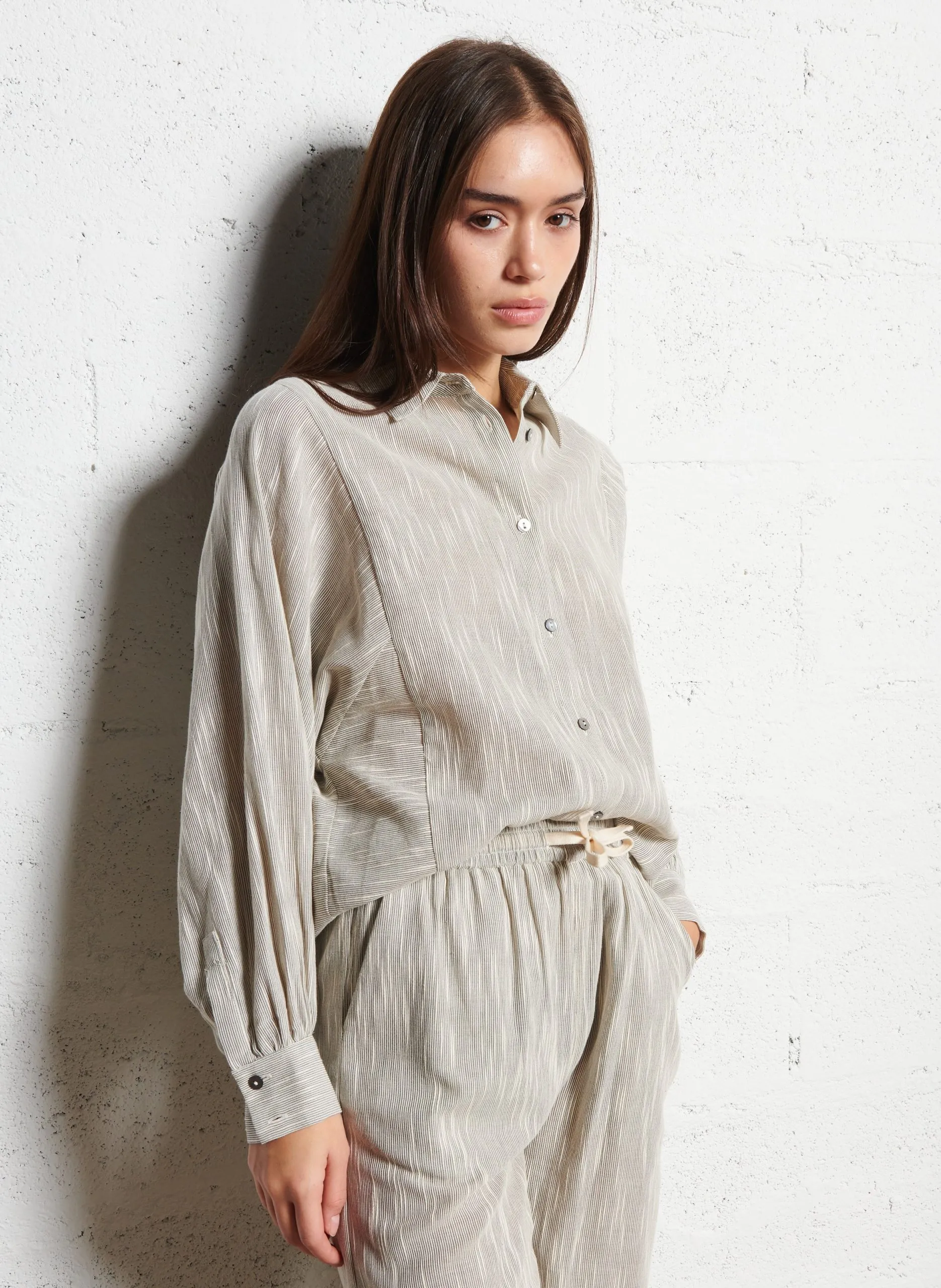 Chemise col classique rayée en coton organique Noir LADY