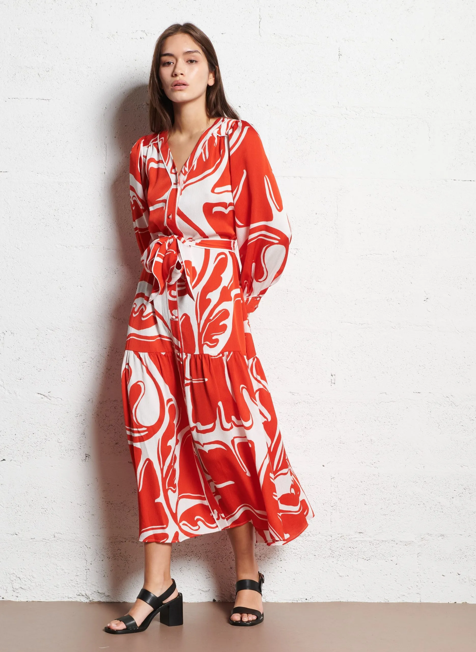 Robe courte col V portefeuille Rouge CINDIA