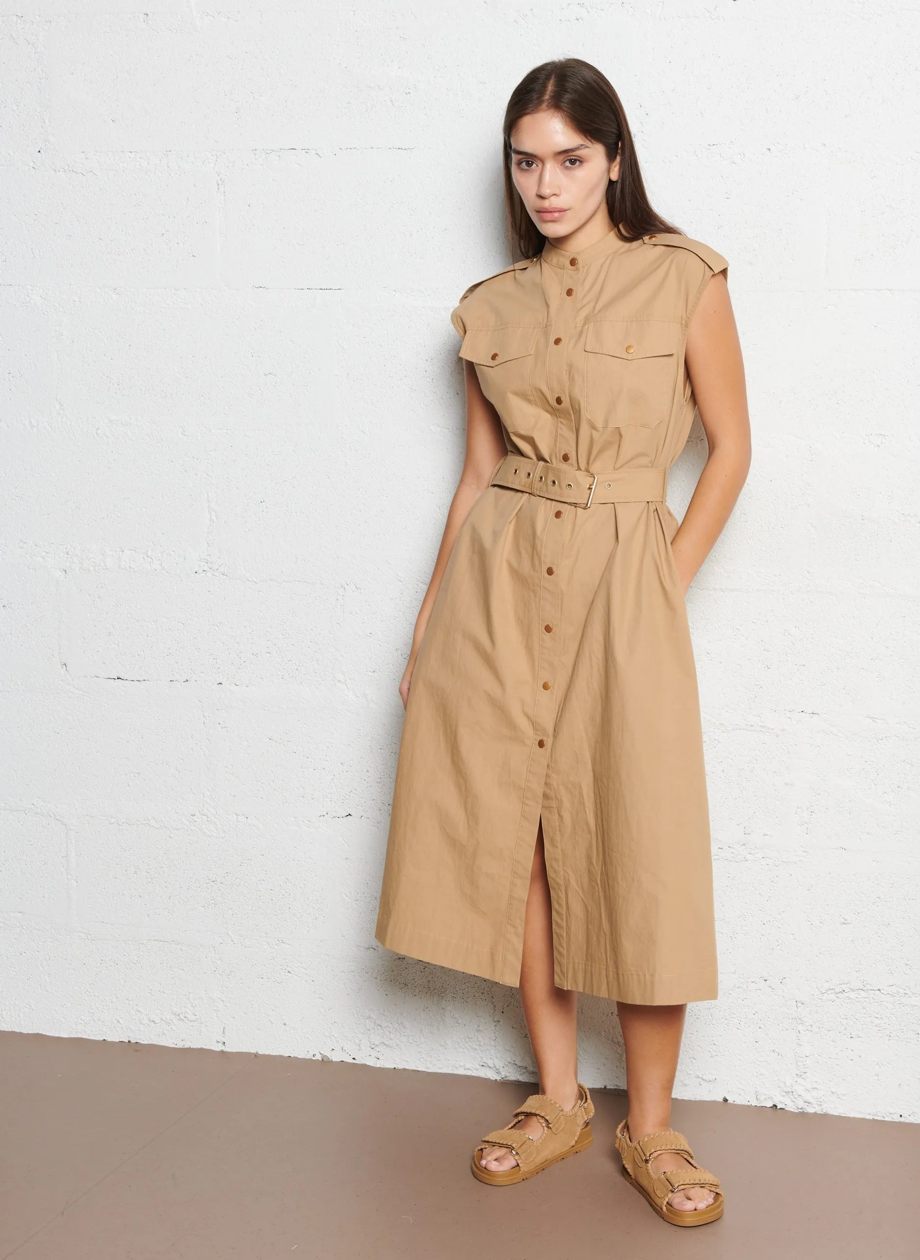 Robe midi évasée en coton bio Beige CASSIM