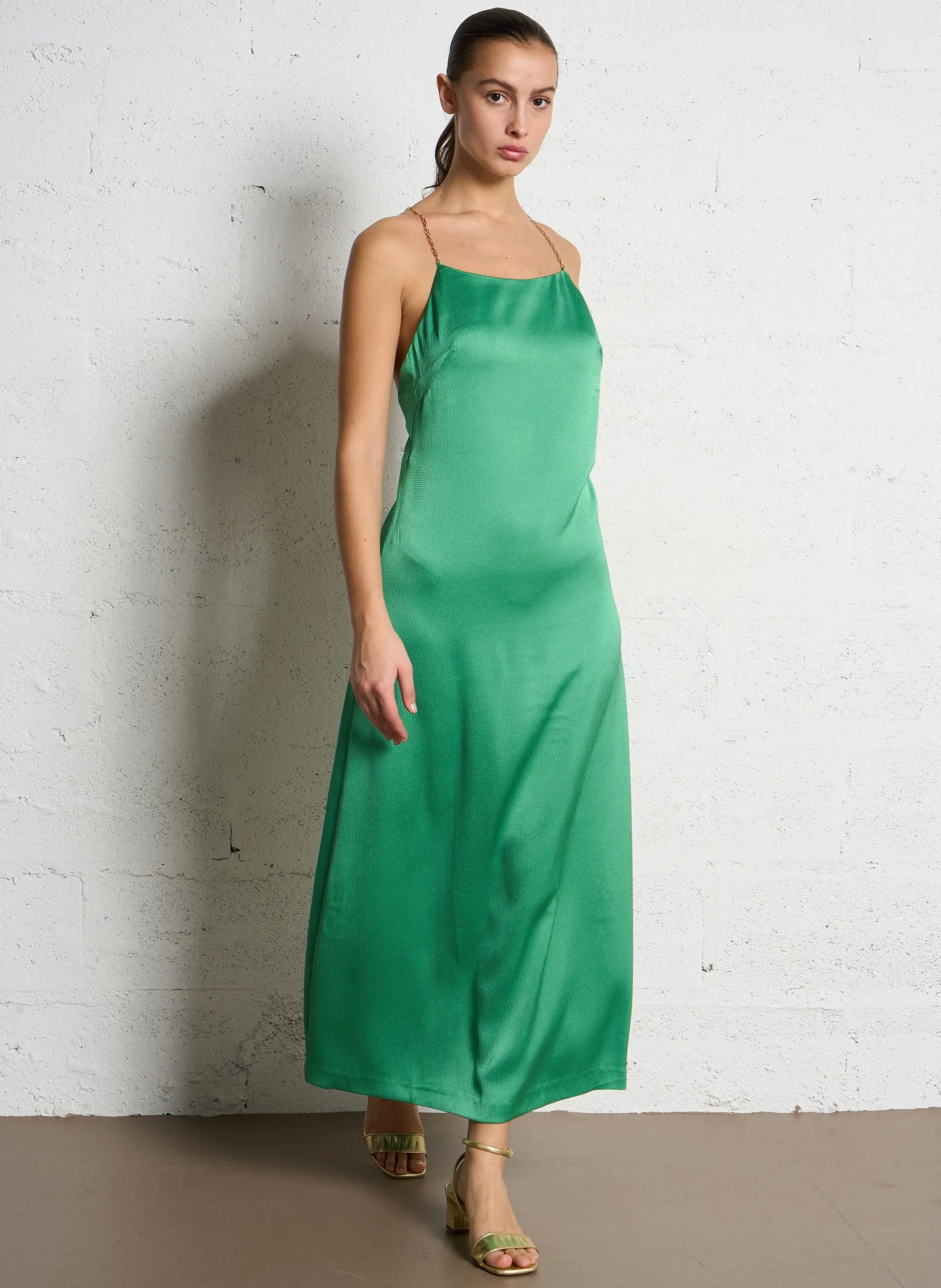 Robe longue encolure carré Vert CYRILLE