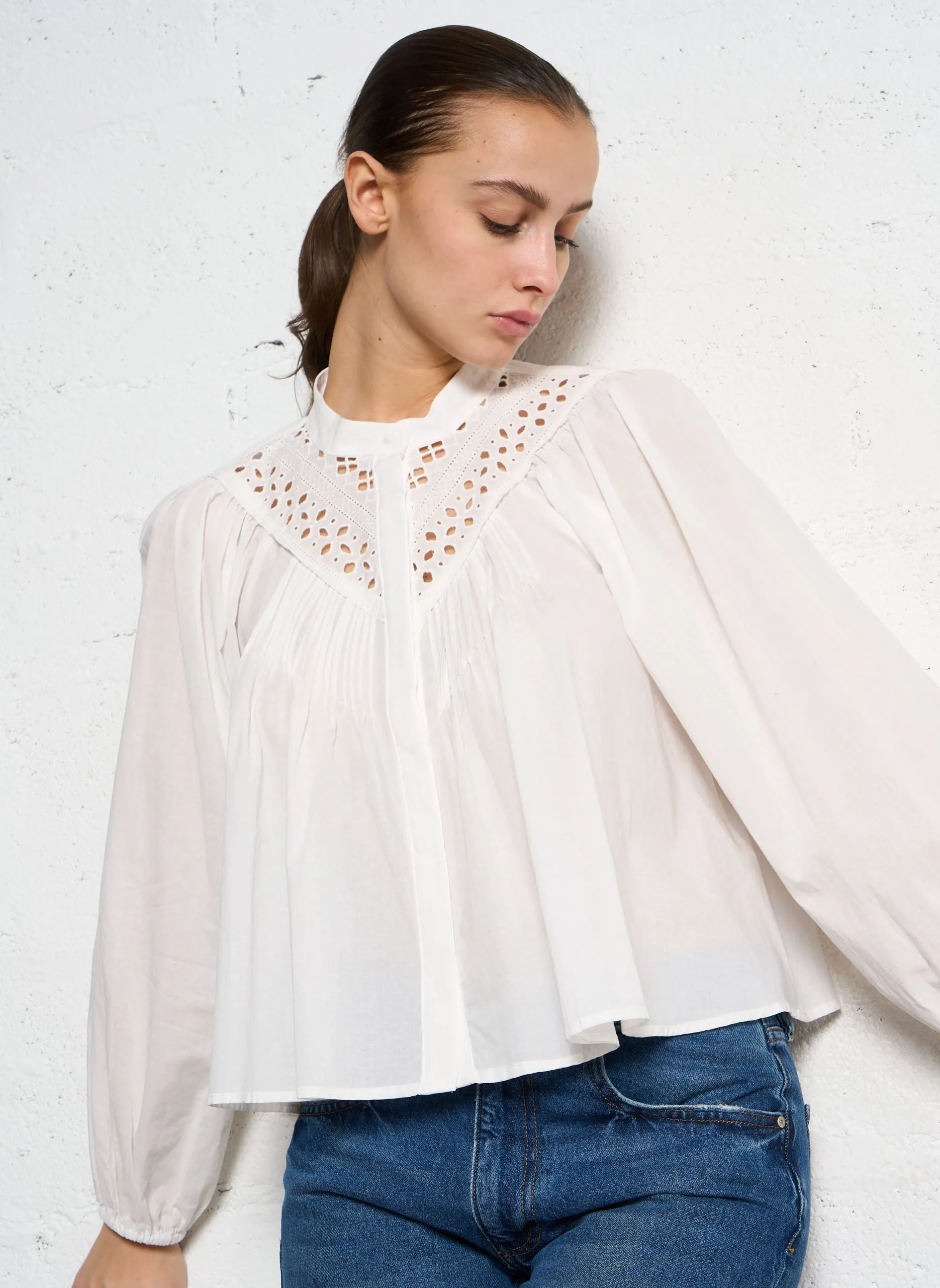 Blouuse ample ajourée en coton bio Beige LANNA