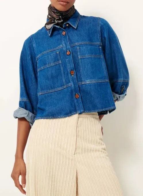 Veste col classique en jean Bleu LEONE