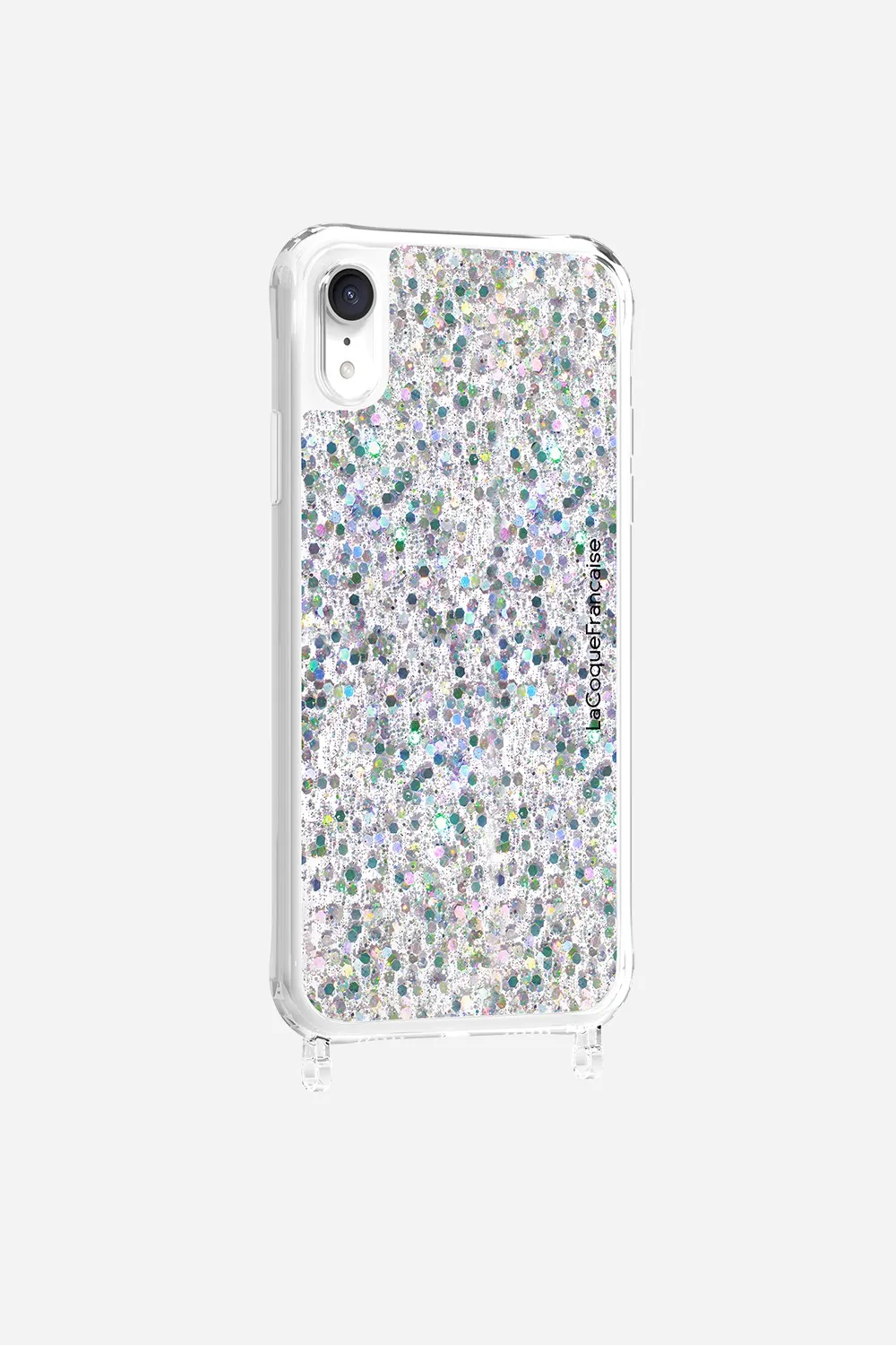 Coque de téléphone avec anneaux paillettes holographiques pour iphone xr Argent
