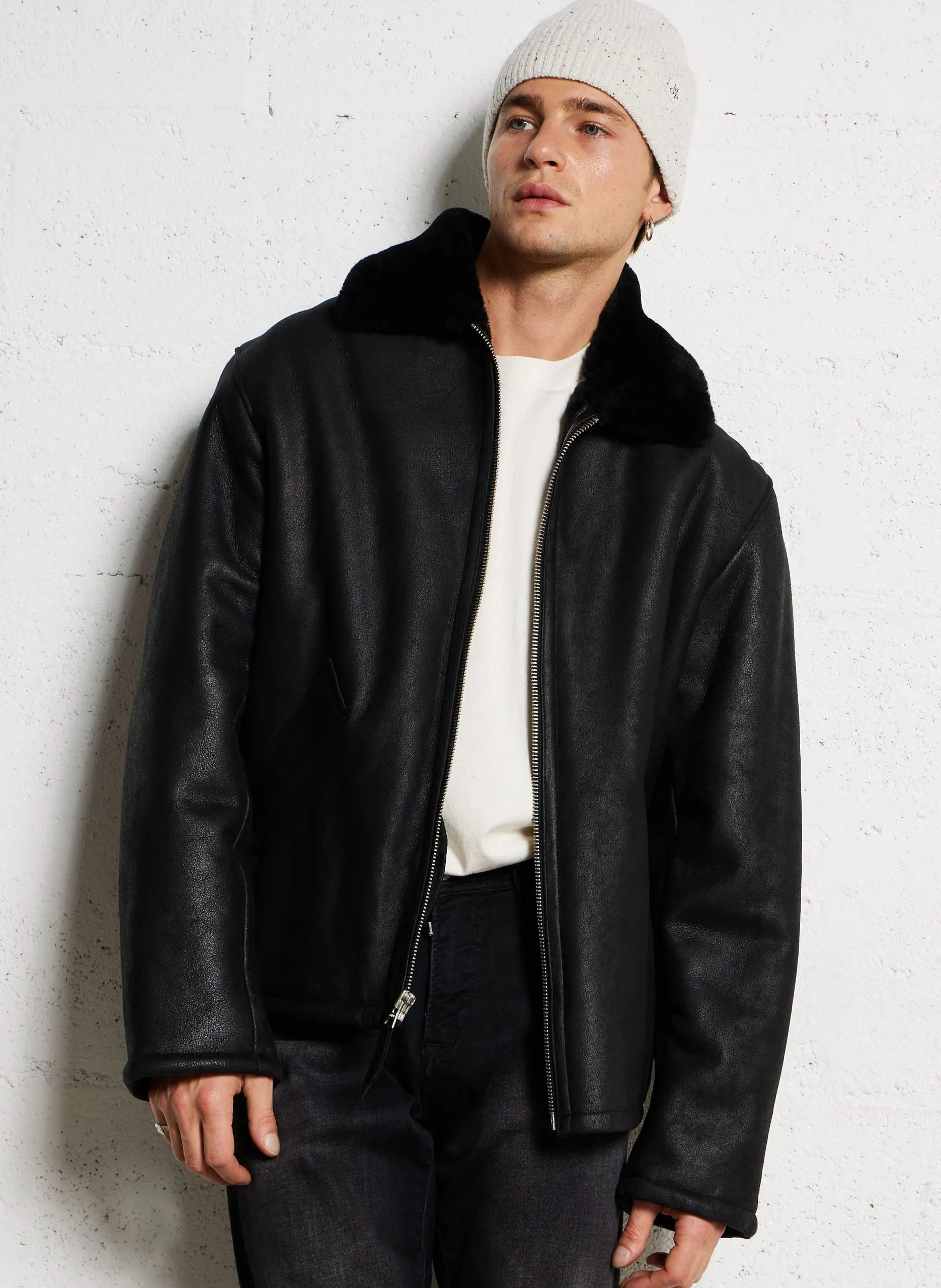 Bombardier en cuir Noir