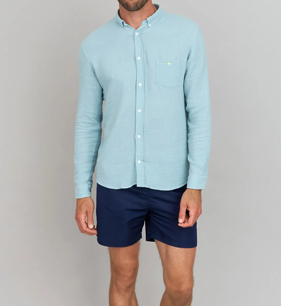 Chemise aqua en gaze de coton Bleu