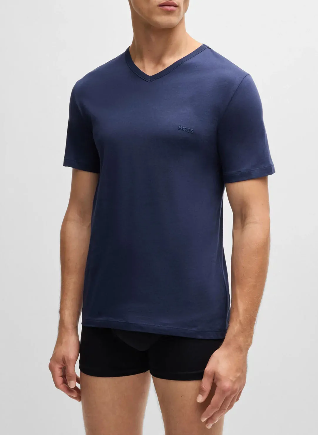 Lot de 3 tee-shirts col V brodé en coton Bleu