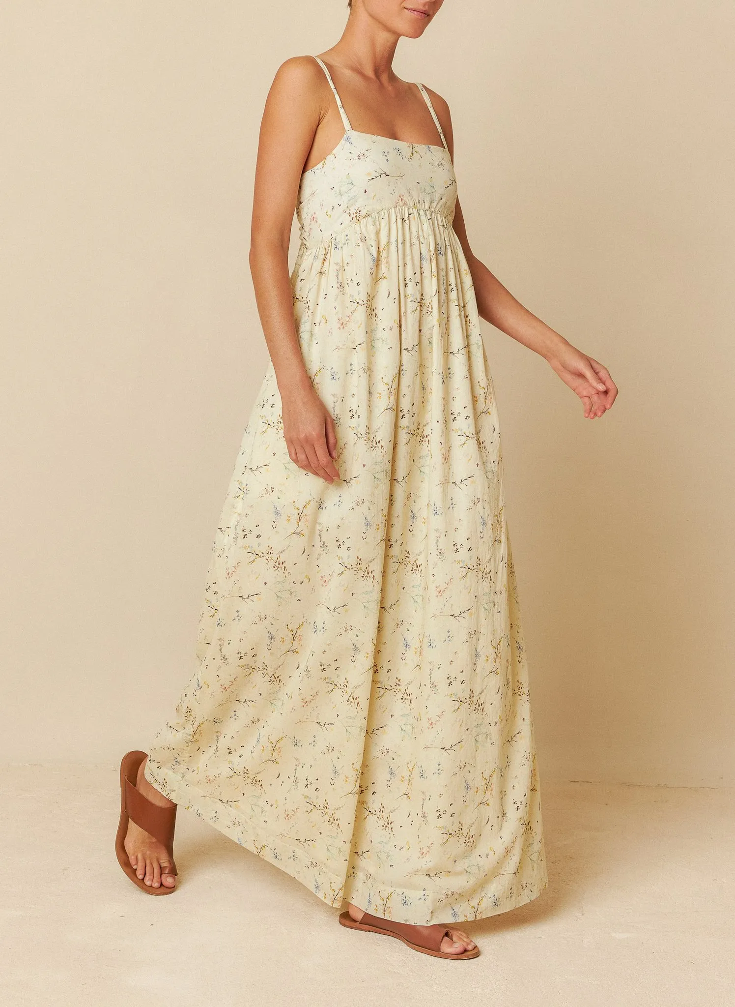 Robe longue ample col classique imprimée Blanc PRUNE