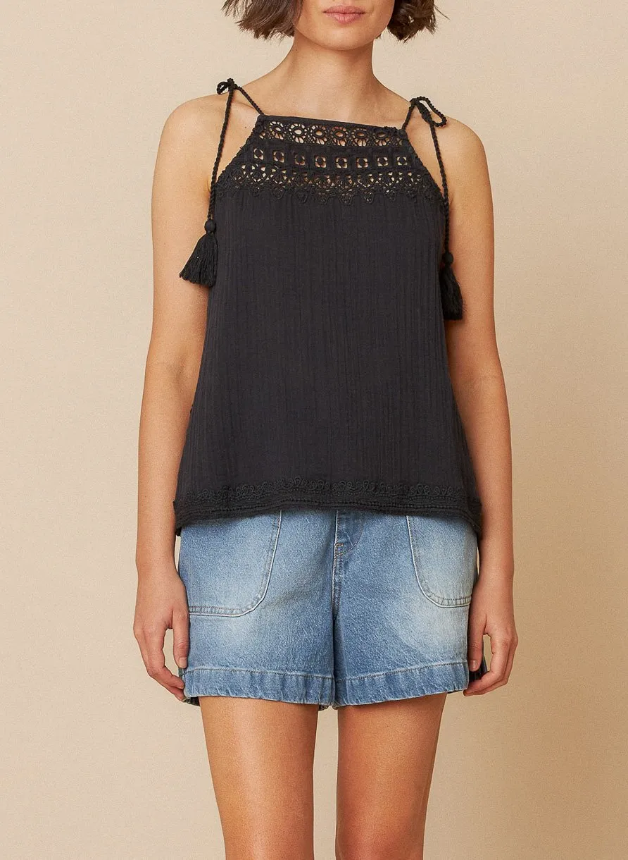 Blouse col rond en coton Noir