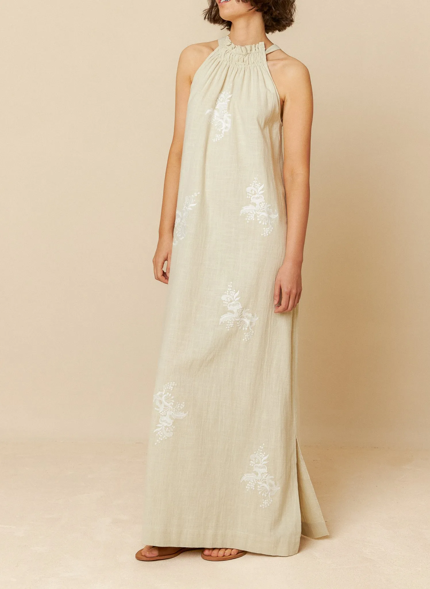 Robe longue en coton brodé Bleu