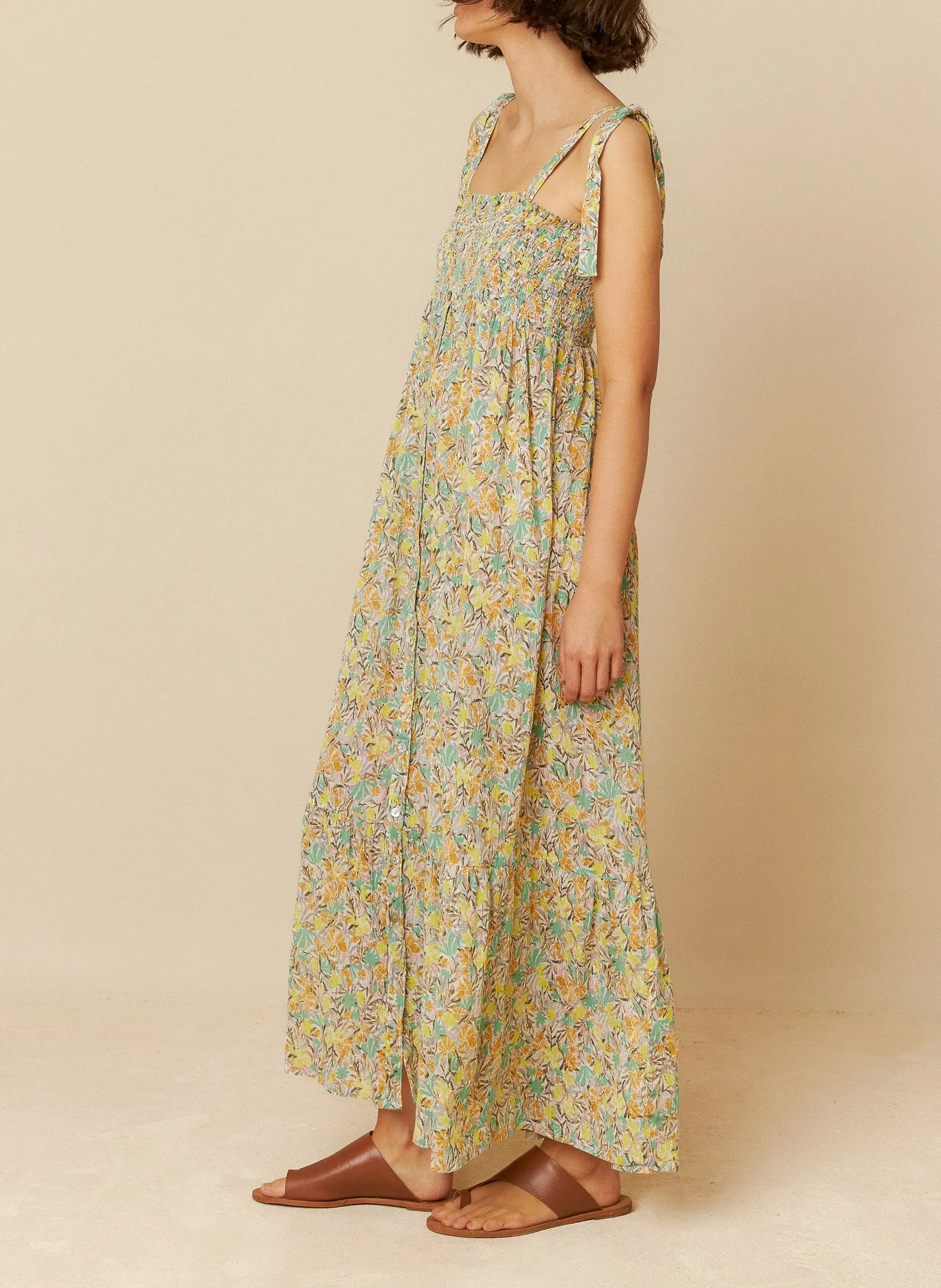 Robe longue imprimée en coton Multicolore