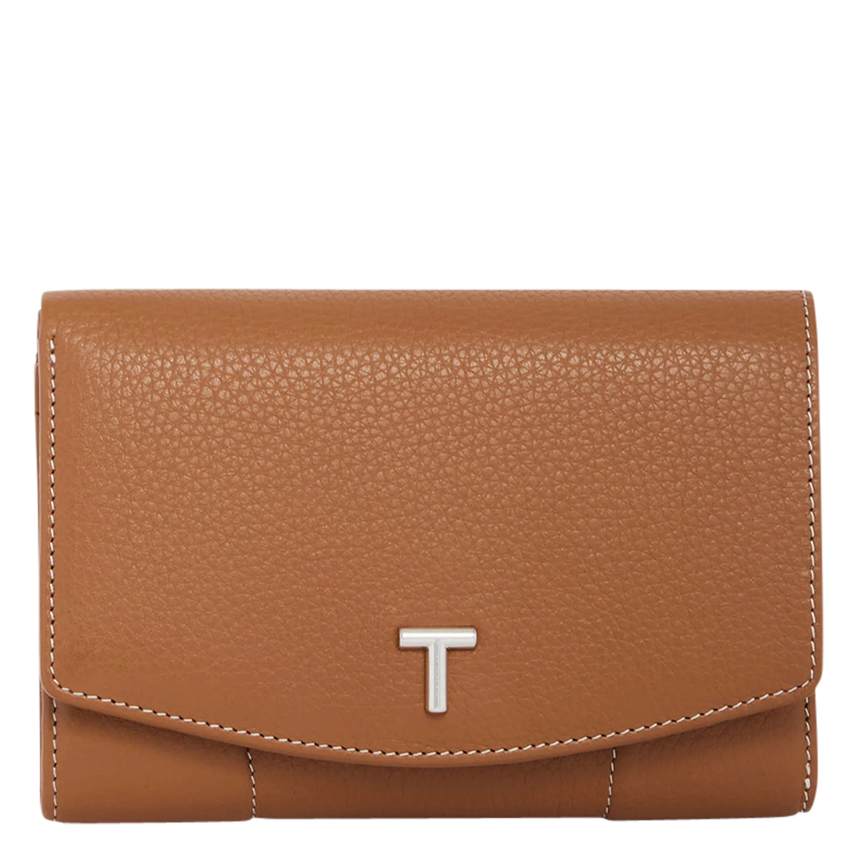 Porte-monnaie à rabat en cuir grainé Marron ROMY