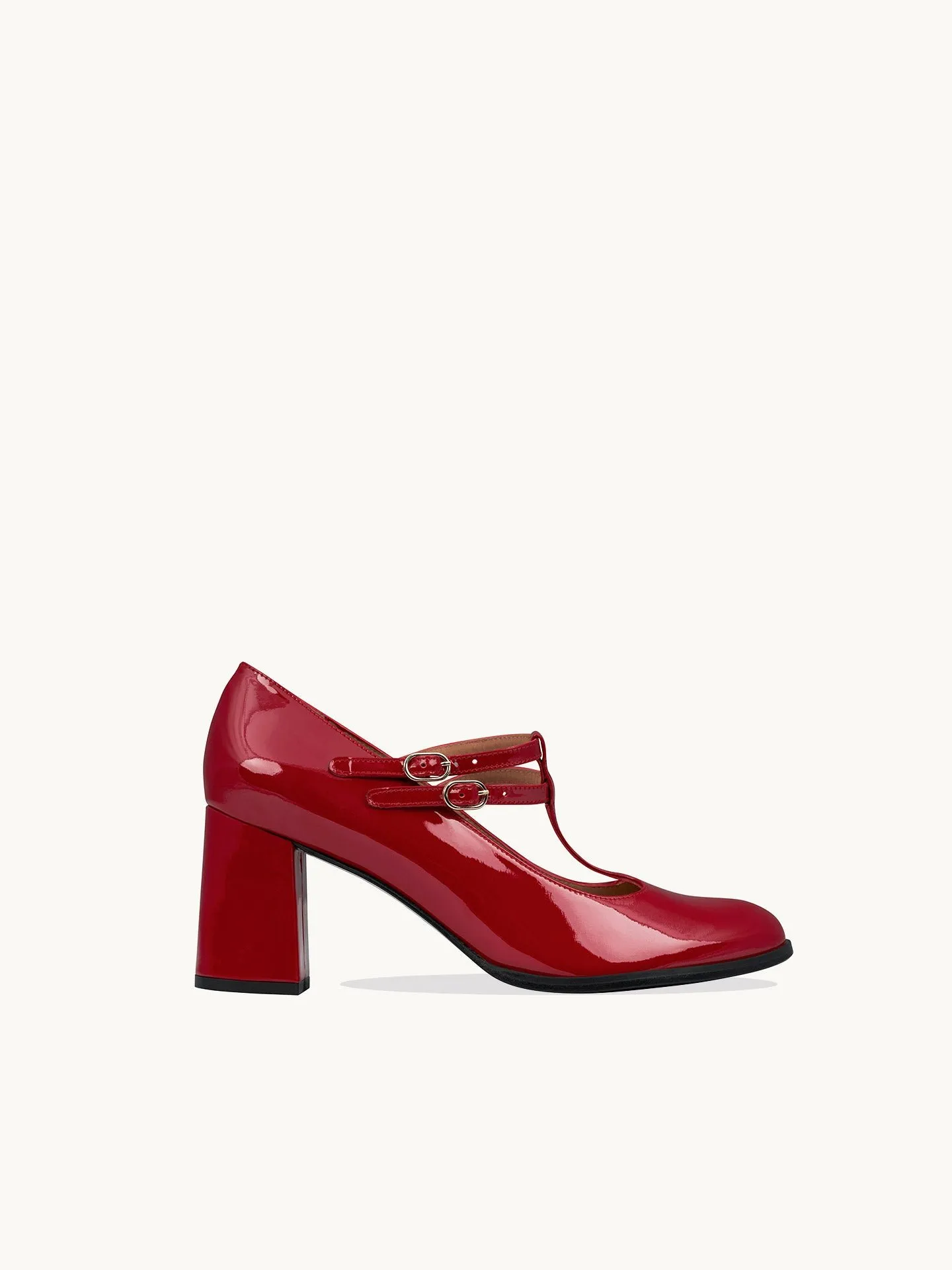 Babies salomés à talon en cuir verni Rouge REY RED