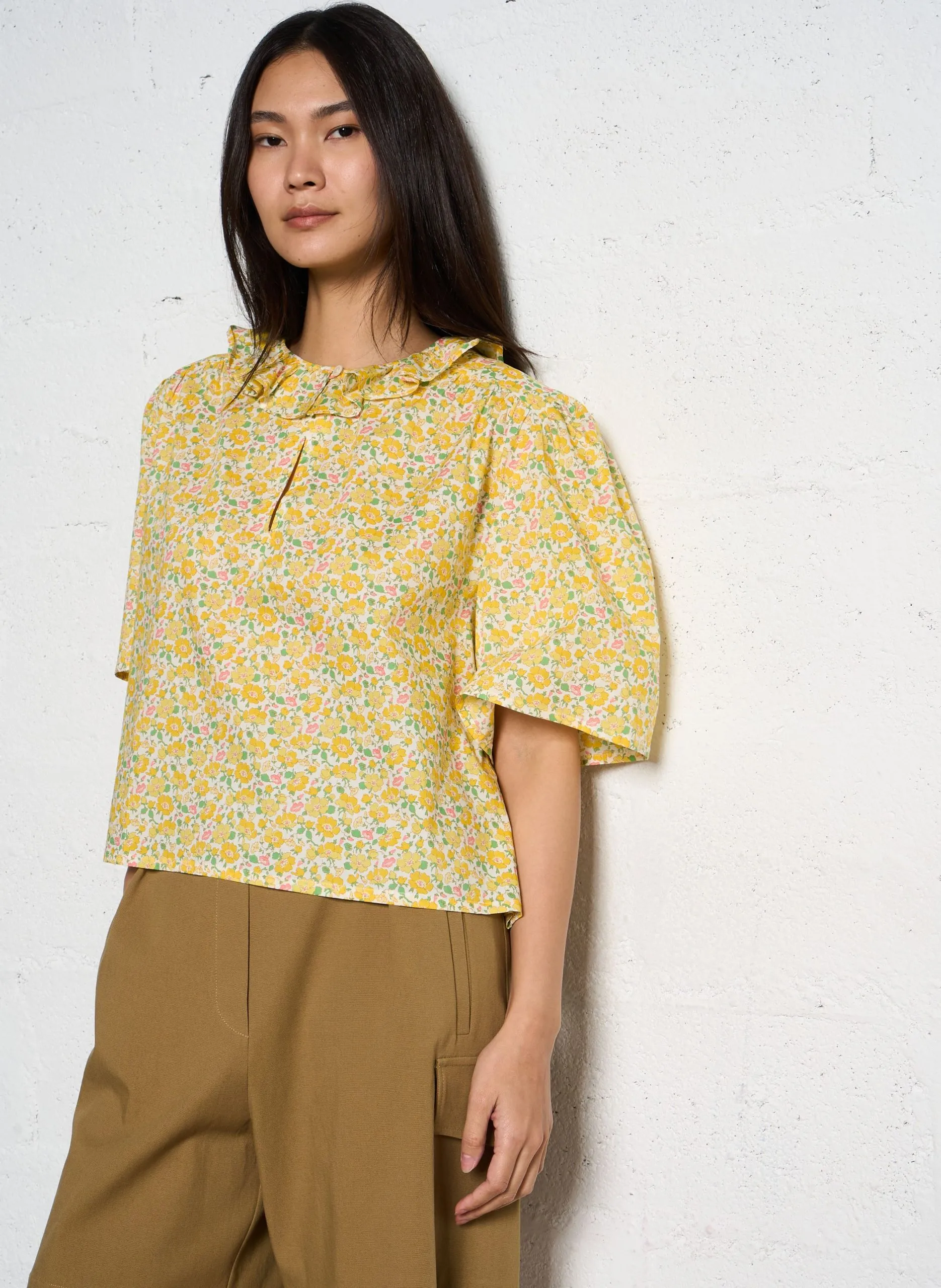 Top ample fleuri en coton Jaune SWAN