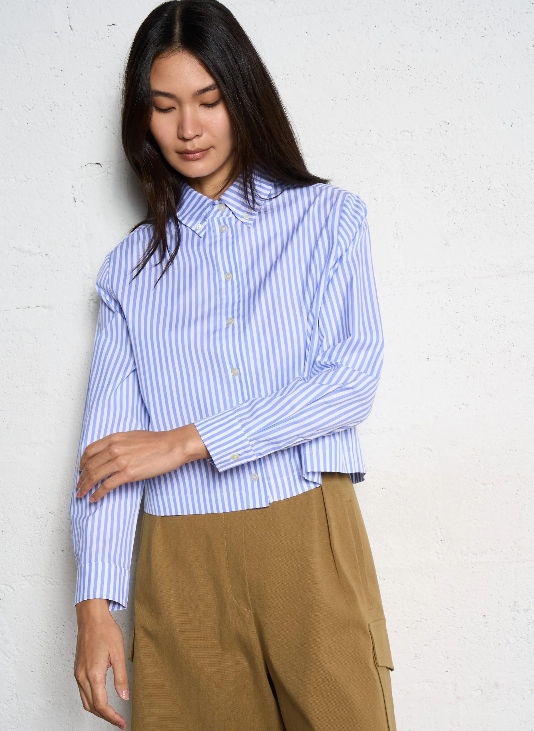 Chemise droite courte à rayures Bleu SOFIA