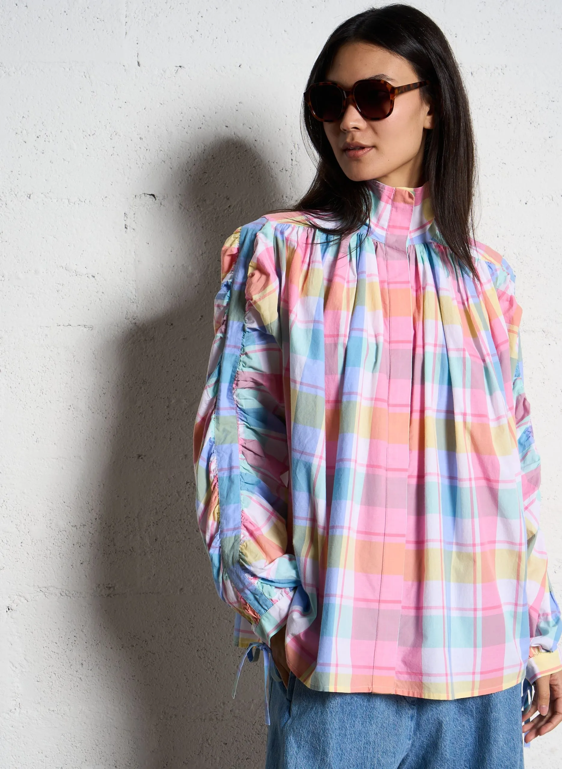 Blouse col haut imprimée en coton Multicolore JOY