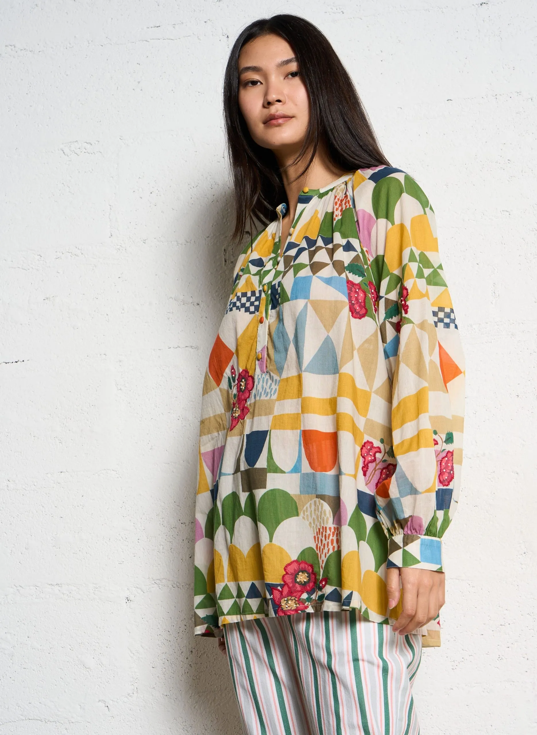 Blouse ample imprimée en coton Multicolore LAKSHMI