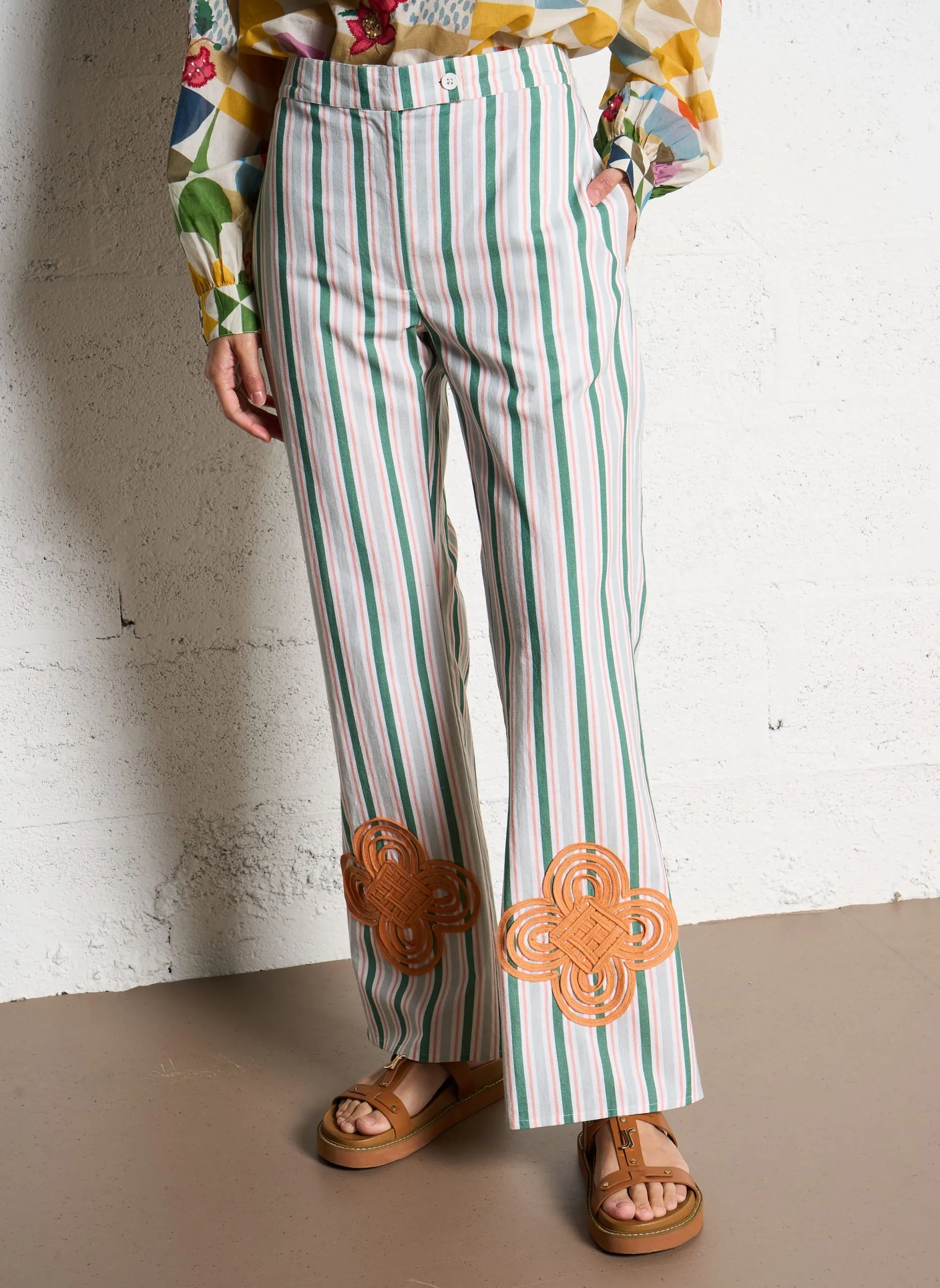 Pantalon large imprimé et brodé en coton Orange GANGA