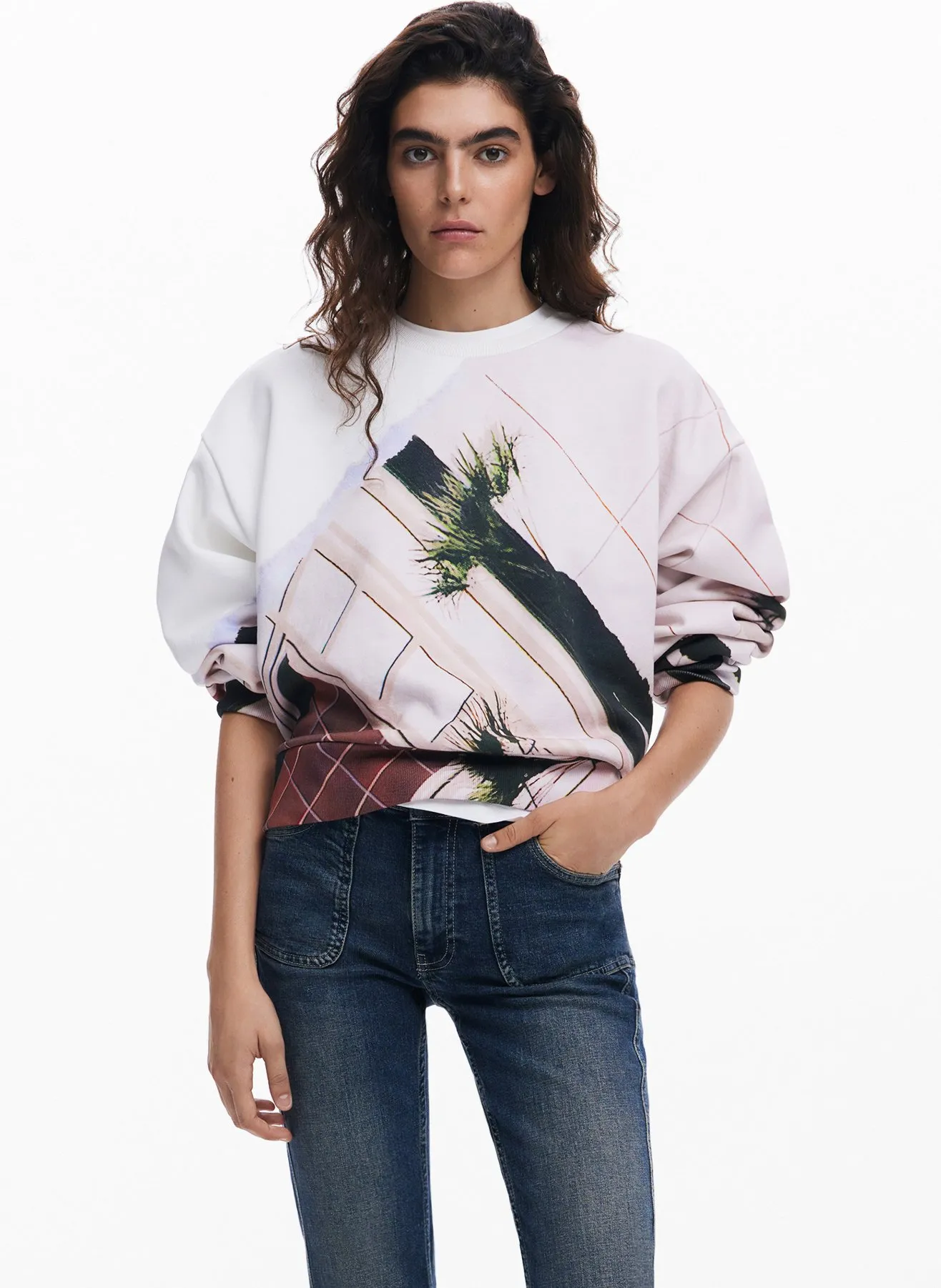 Sweat col rond en coton mélangé Multicolore