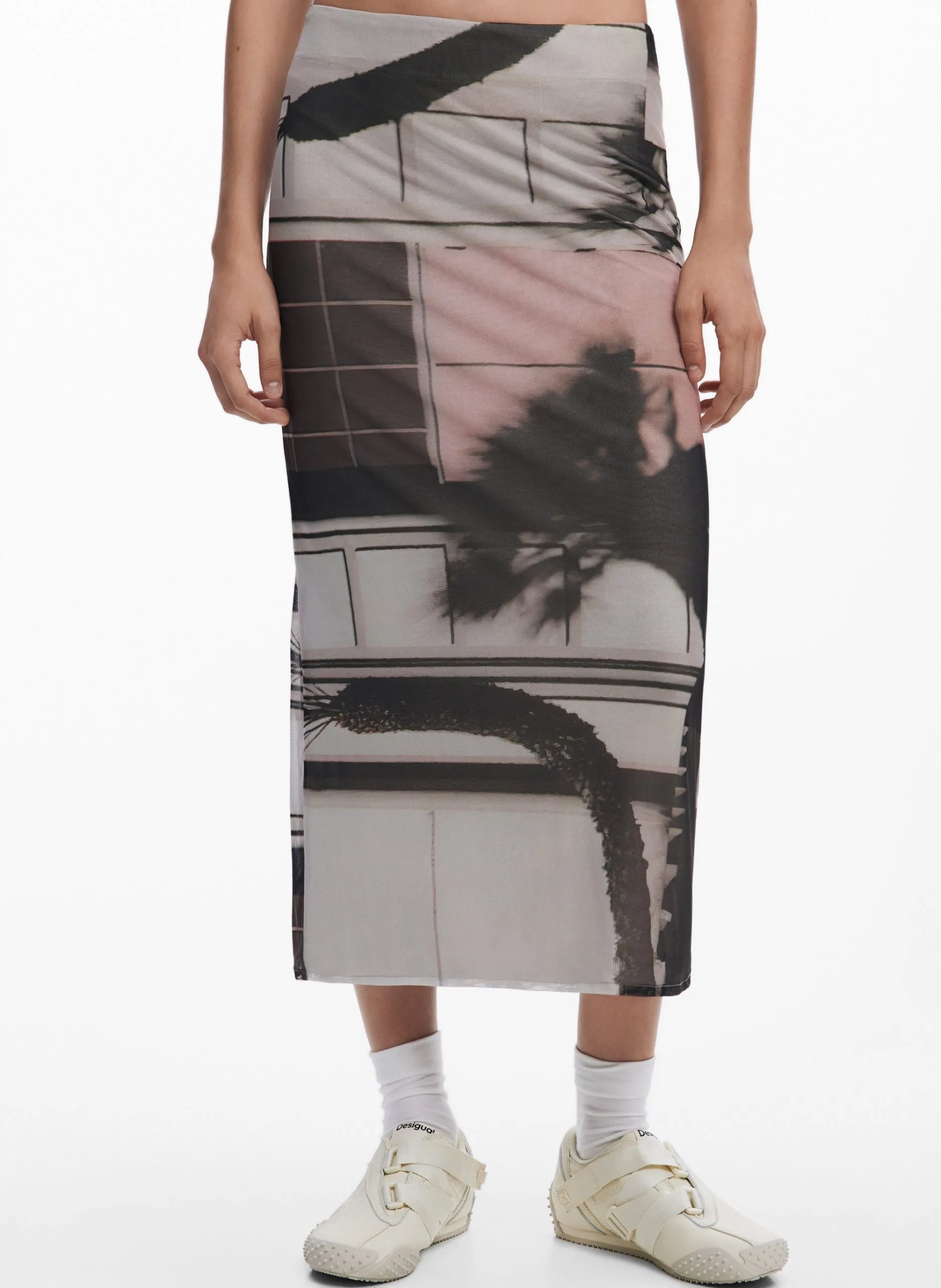 Jupe midi imprimée Blanc