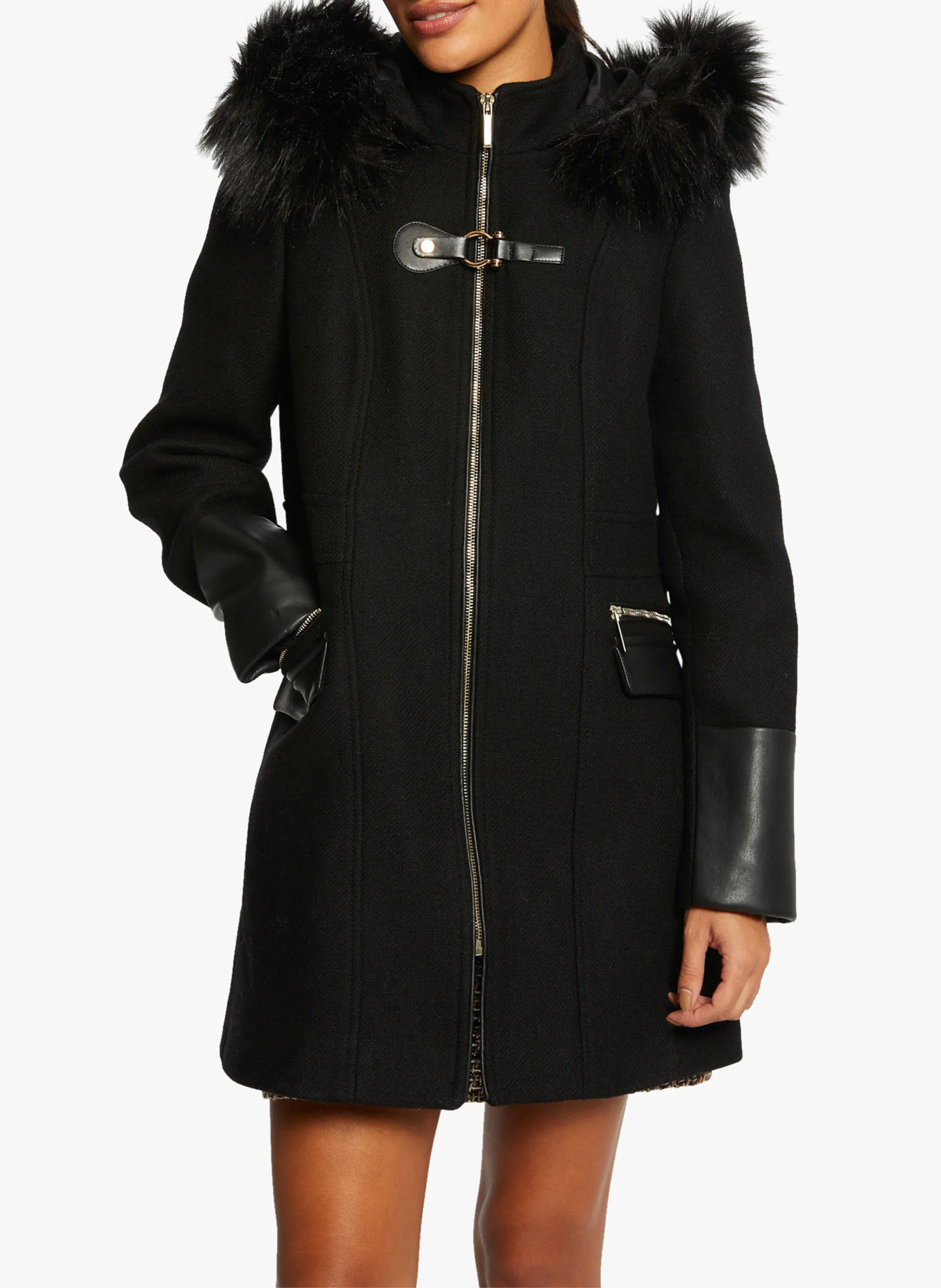 Manteau droit zippé à capuche Marron 222-GSIBIL