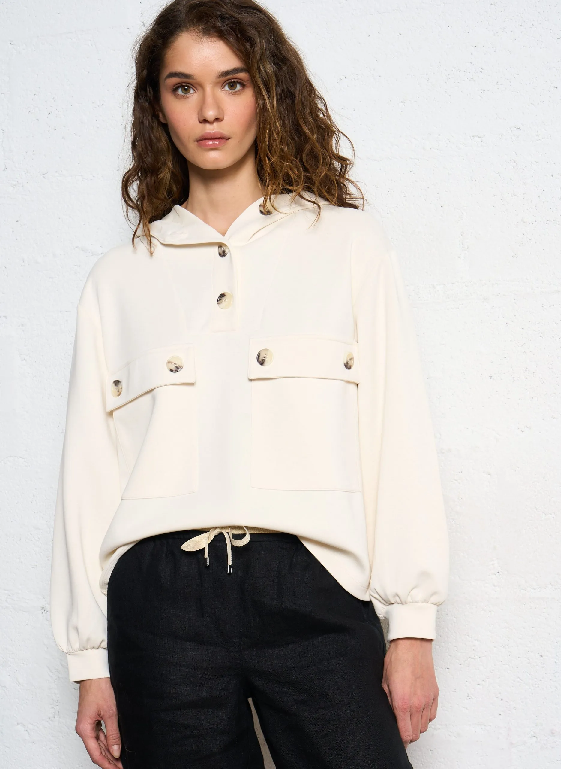 Sweat-shirt ample à capuche Beige CADIX