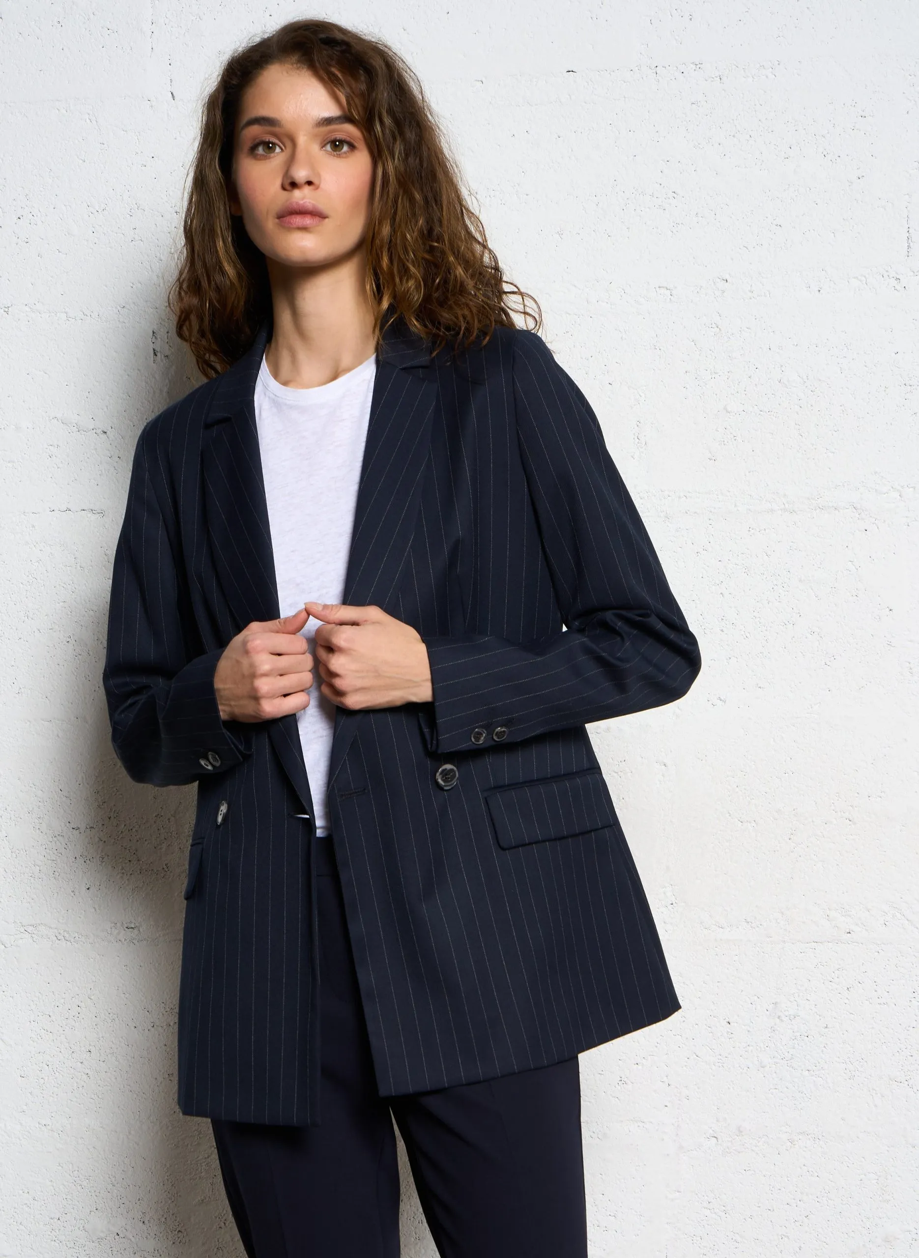 Veste de tailleur cintrée à rayures Bleu FLORINE