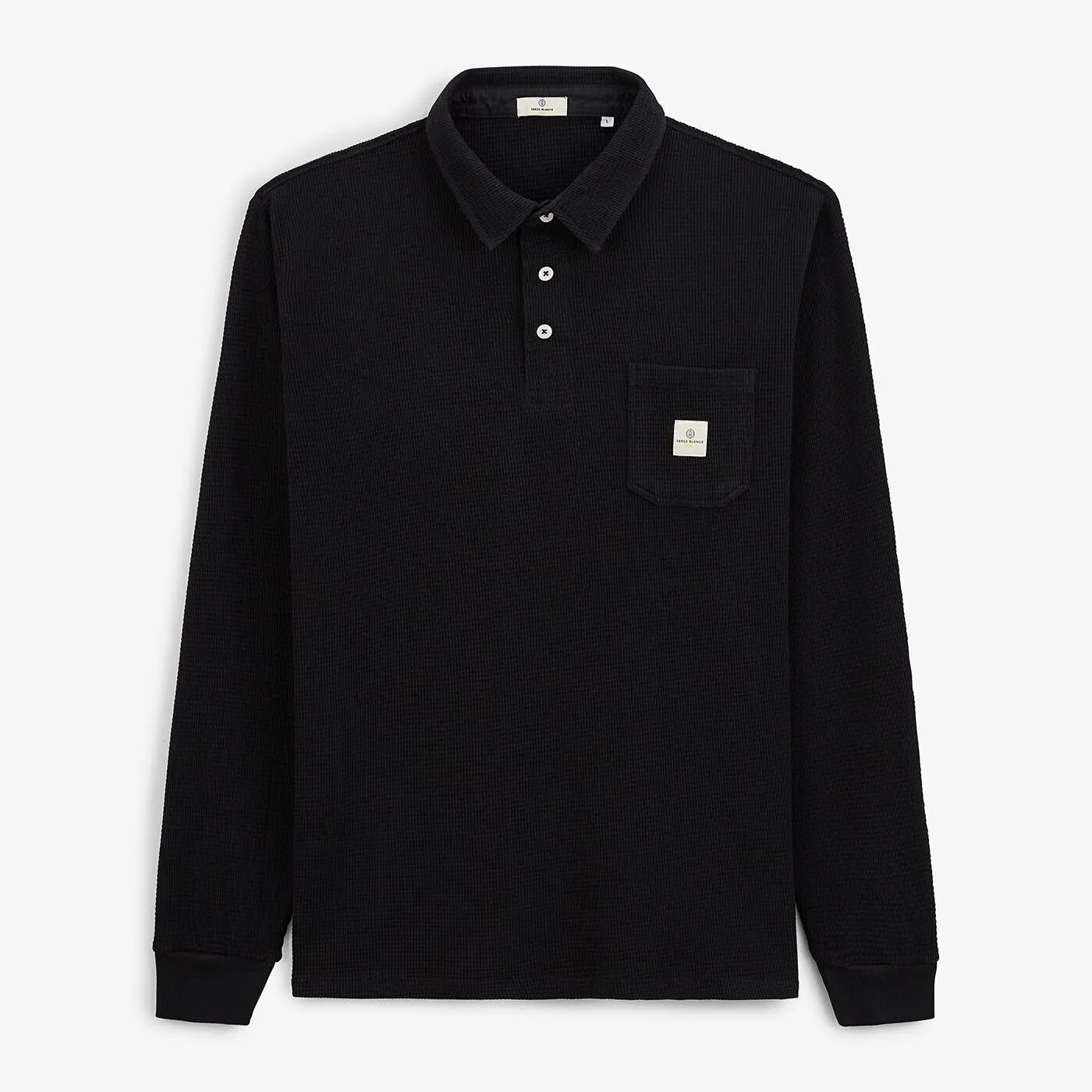 Polo manches longues tissu gaufré Noir LOGANO