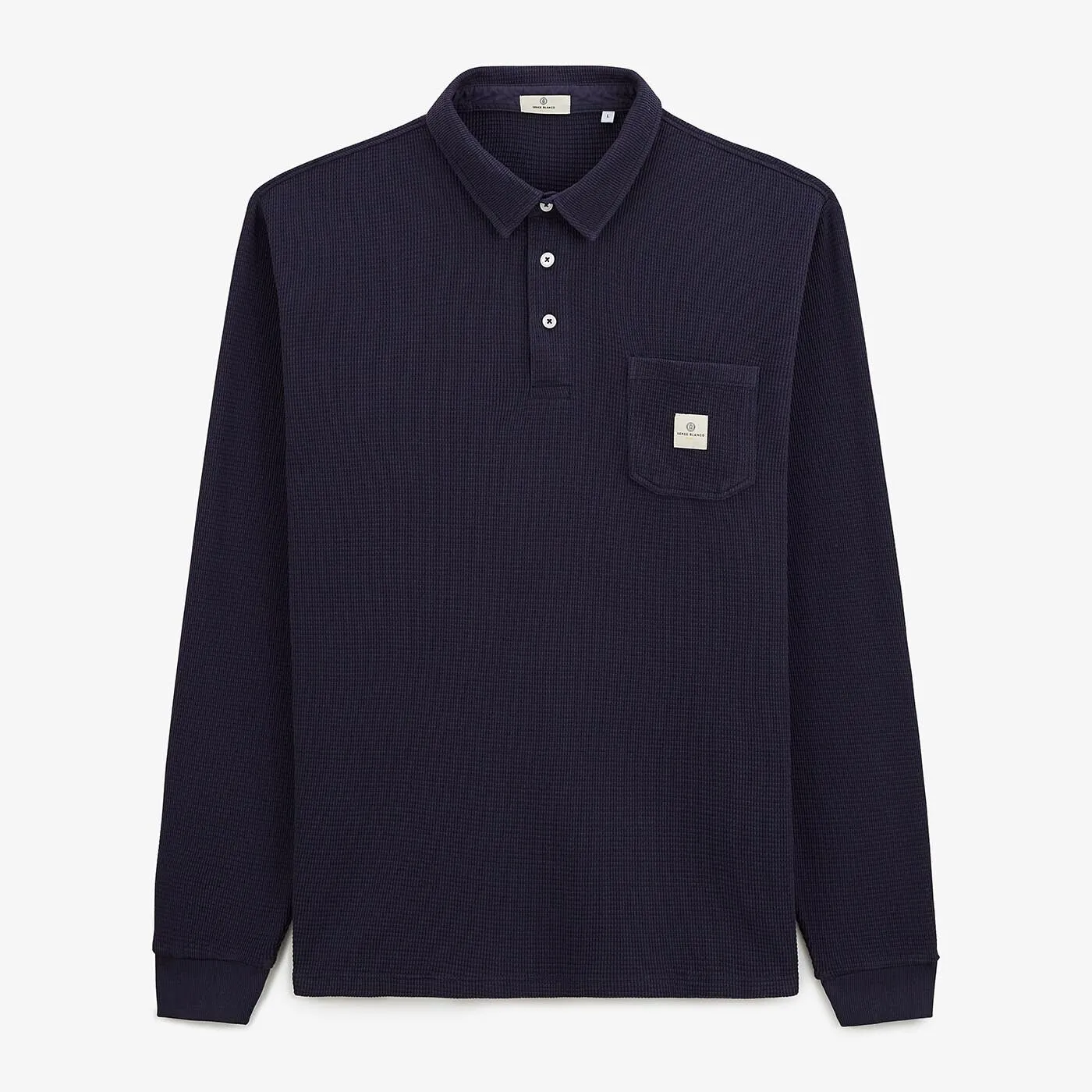 Polo manches longues tissu gaufré Bleu LOGANO