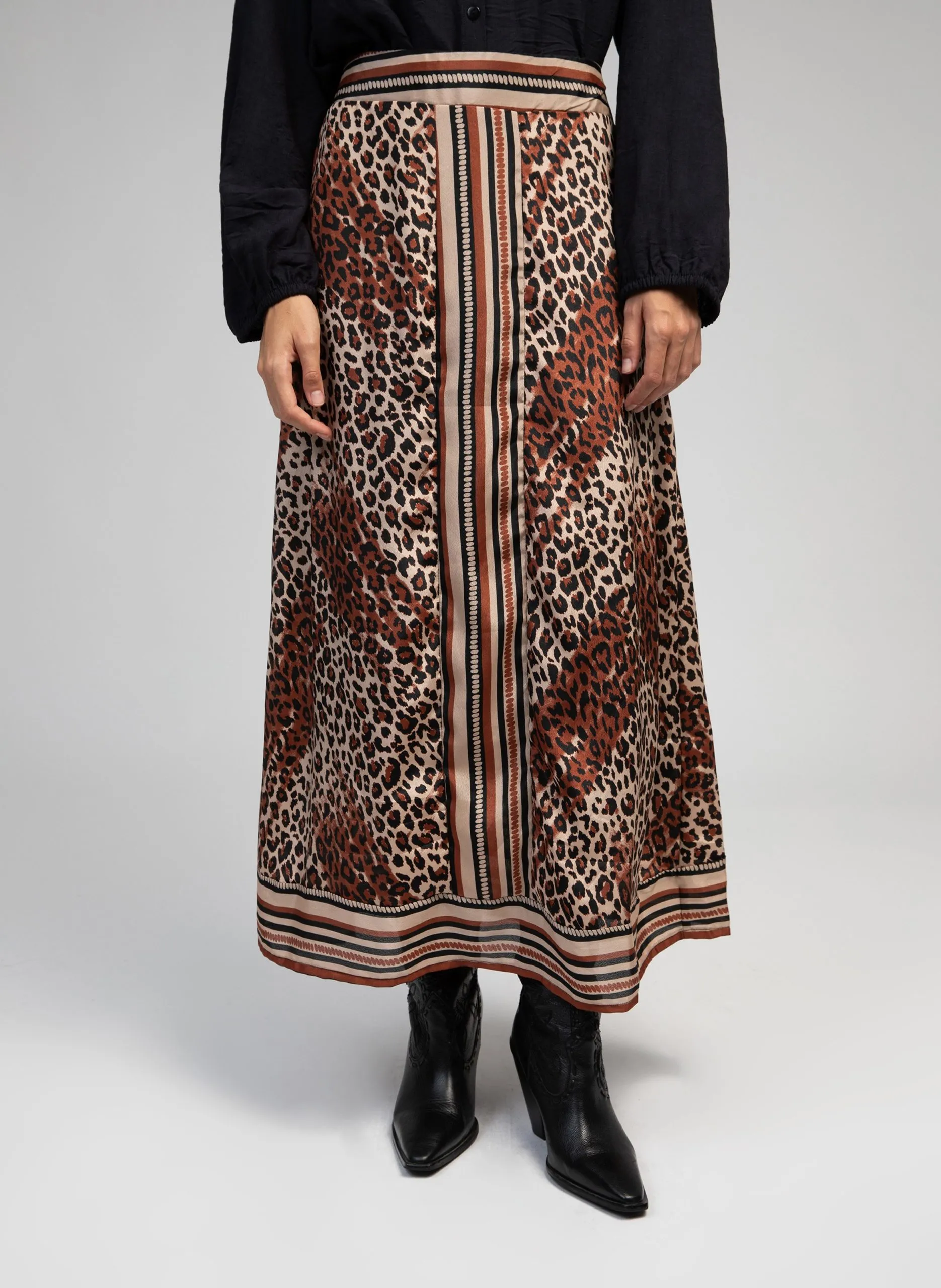 Jupe longue évasée Marron RINE