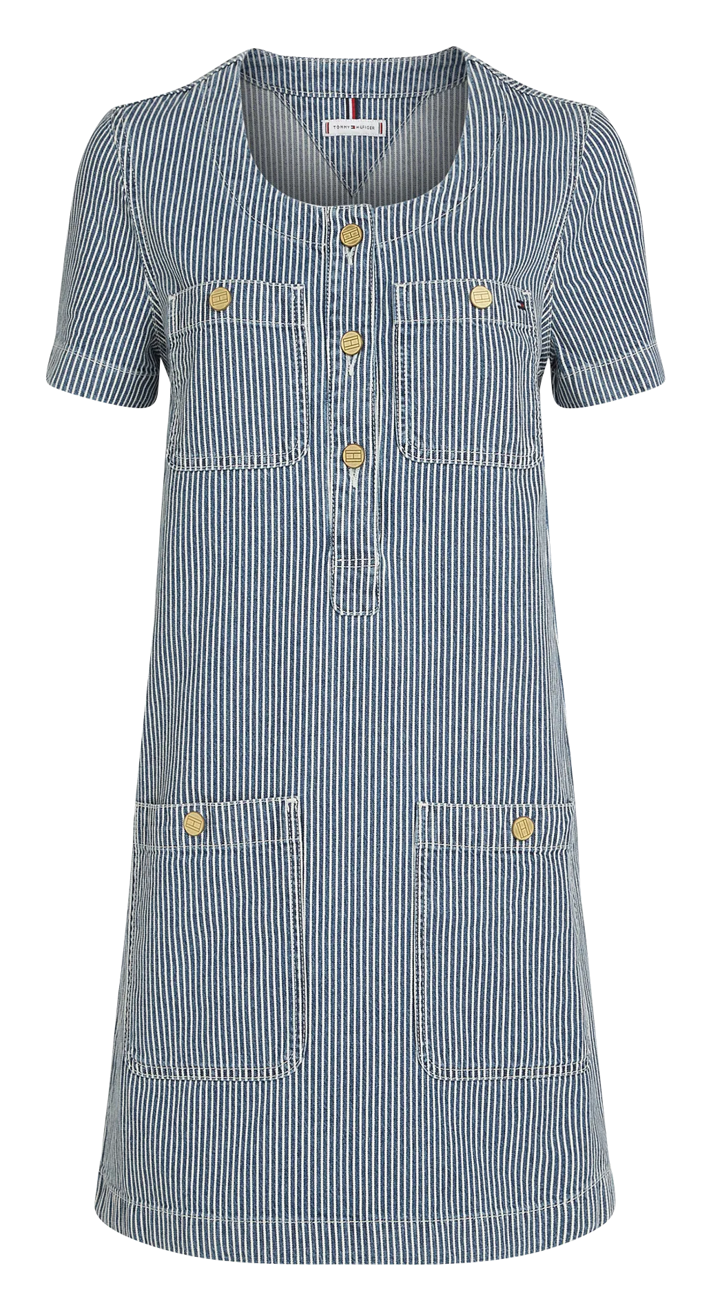 Robe boutonnée rayée en coton Bleu