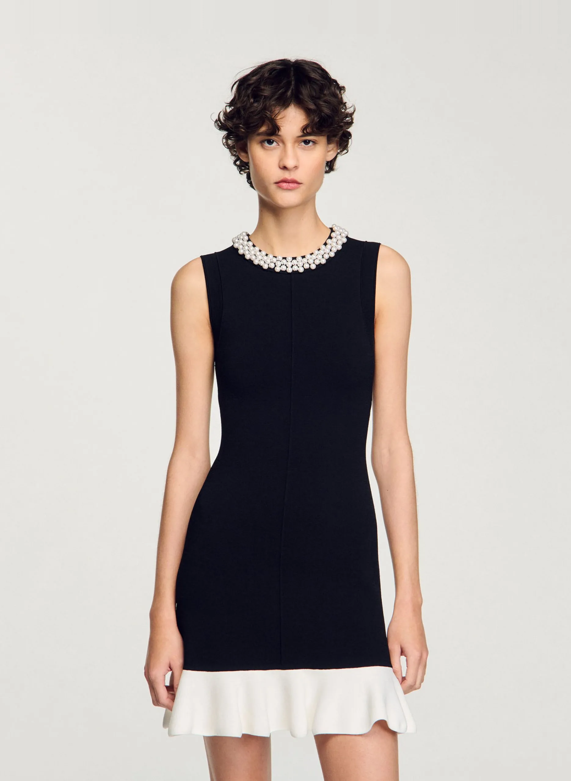 Robe courte sans manches en maille Noir