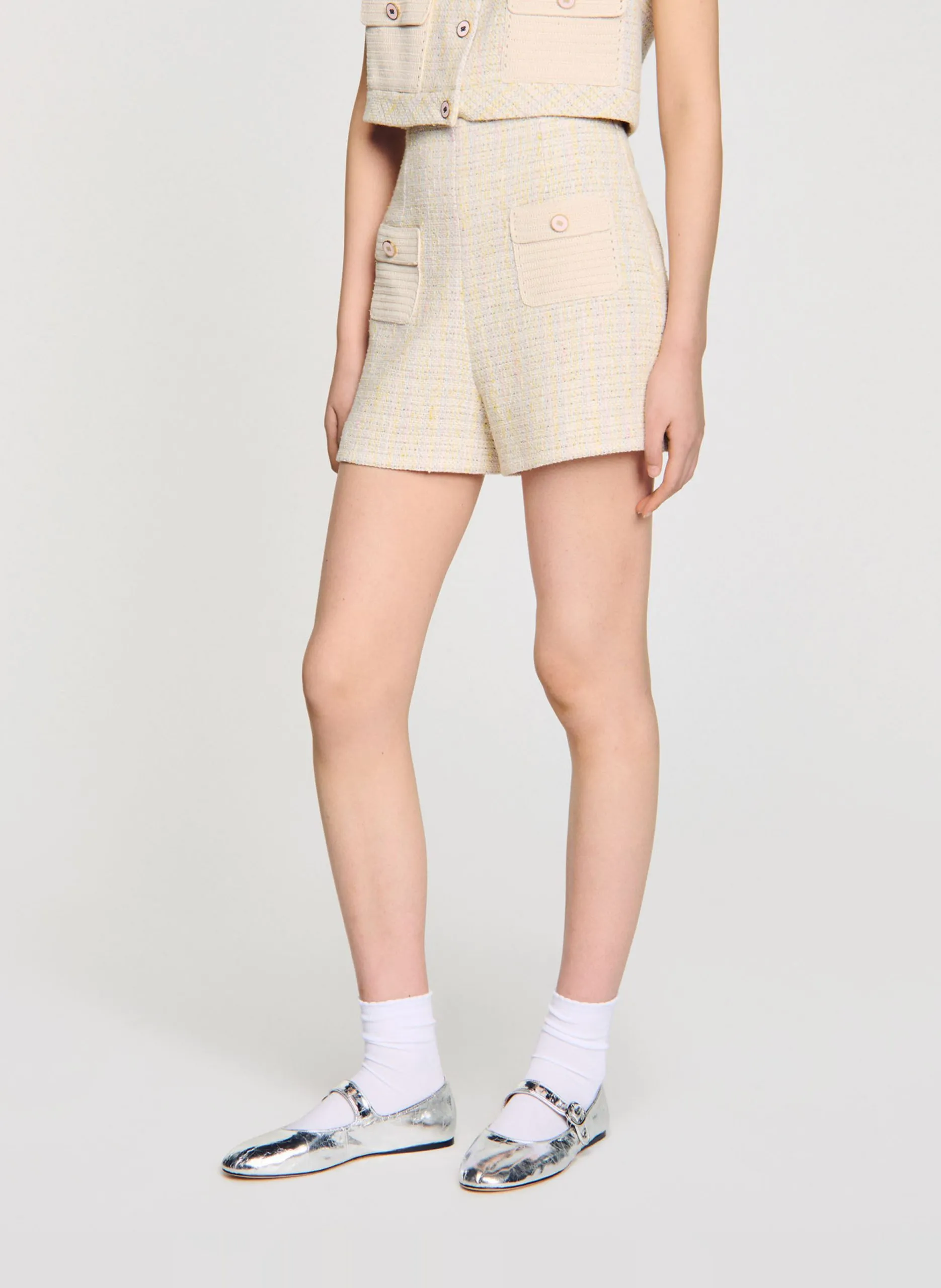 Short taille haute en tweed fantaisie Jaune