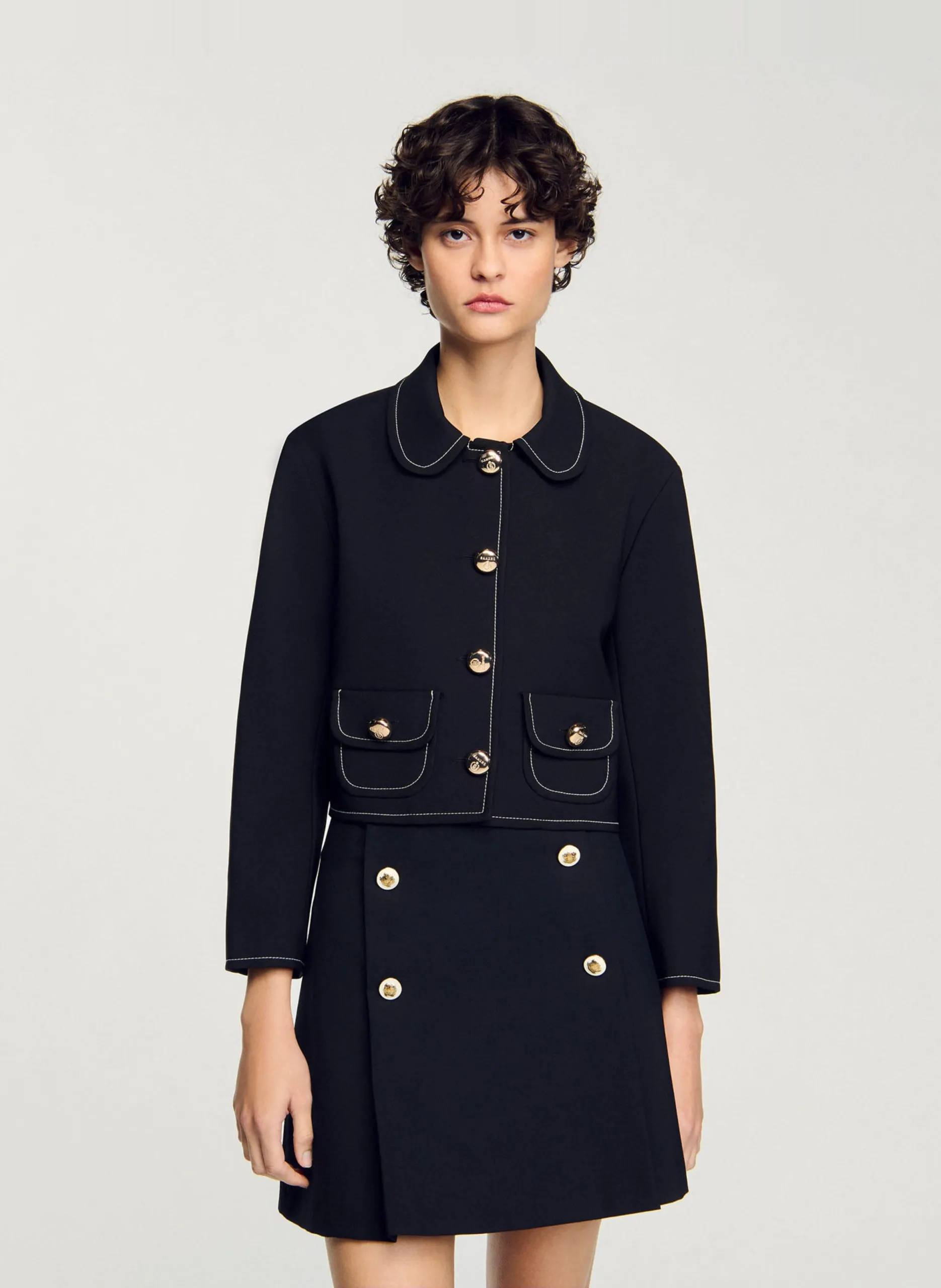 Veste droite col claudine Noir