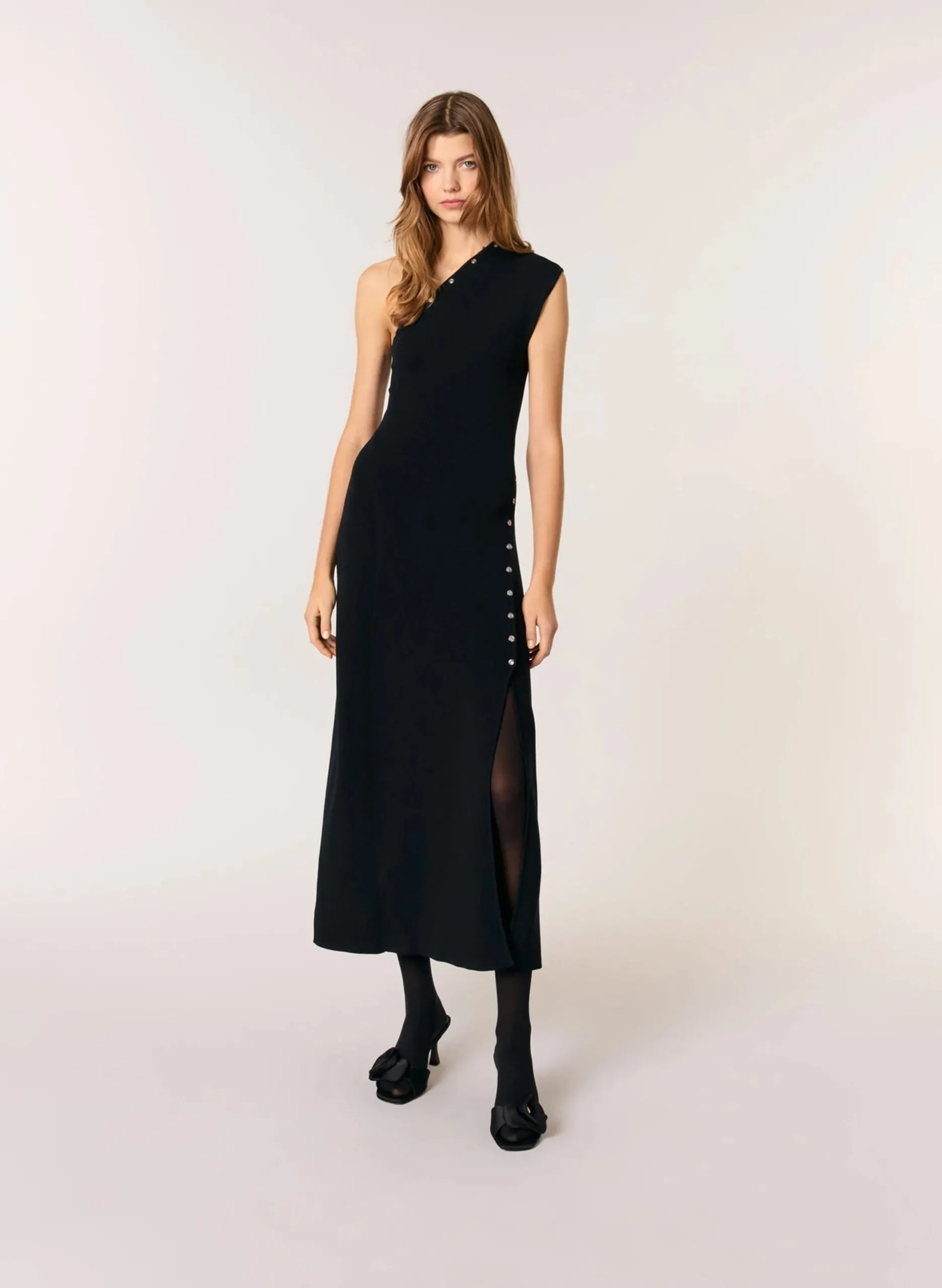 Robe midi asymétrique à clous Noir