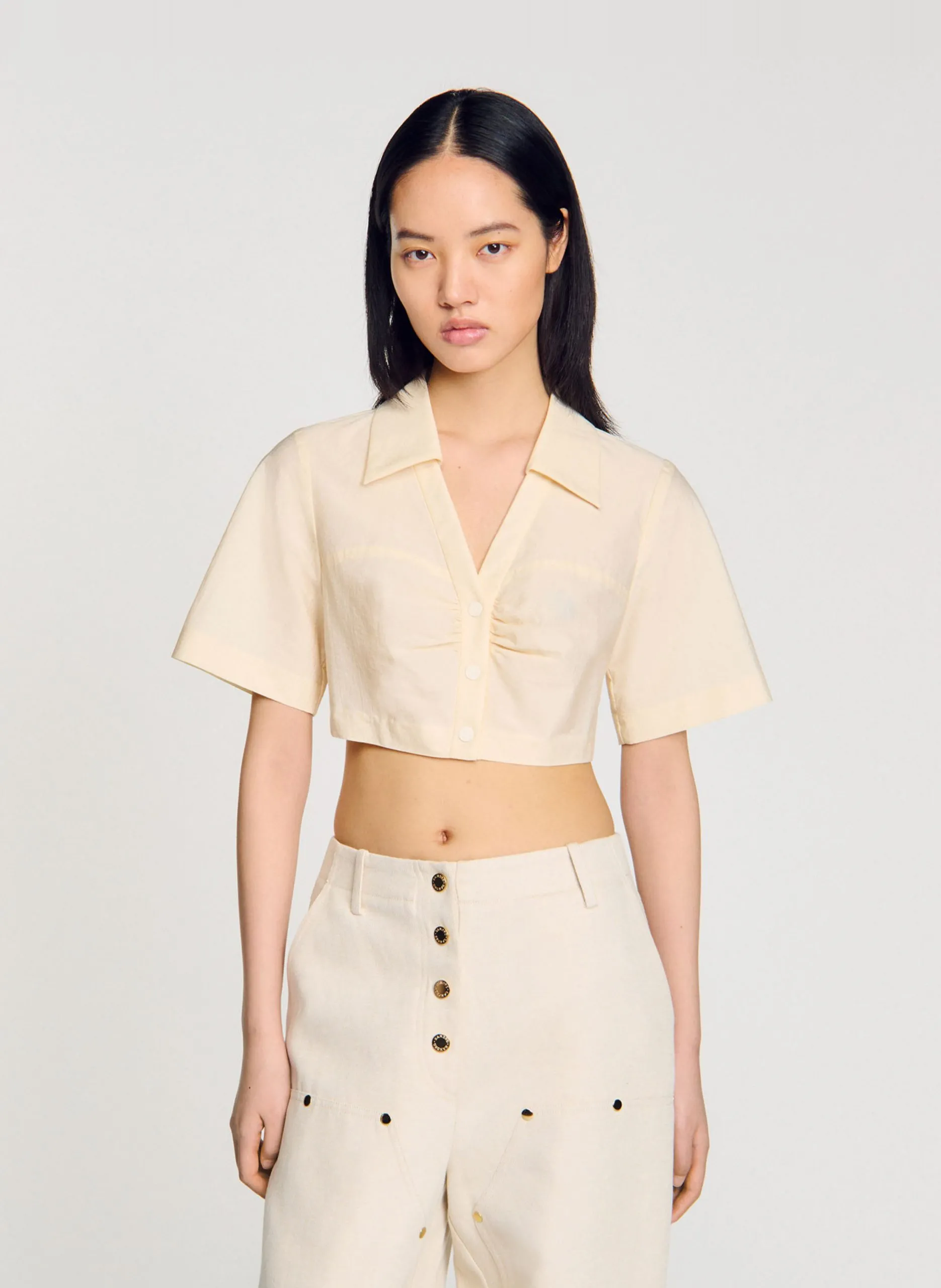 Chemise ajustée col classique en coton mélangé Blanc