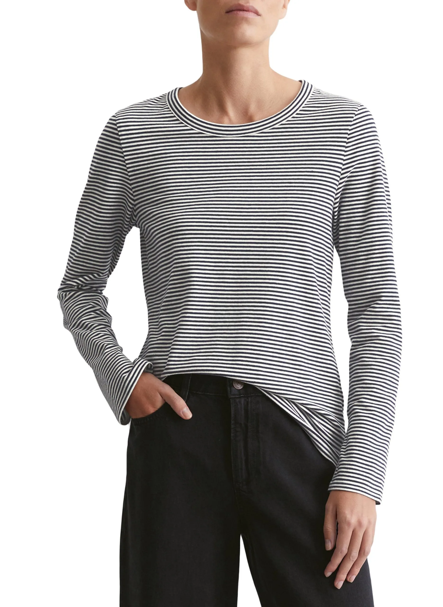 Tee-shirt rayé en coton mélangé Bleu