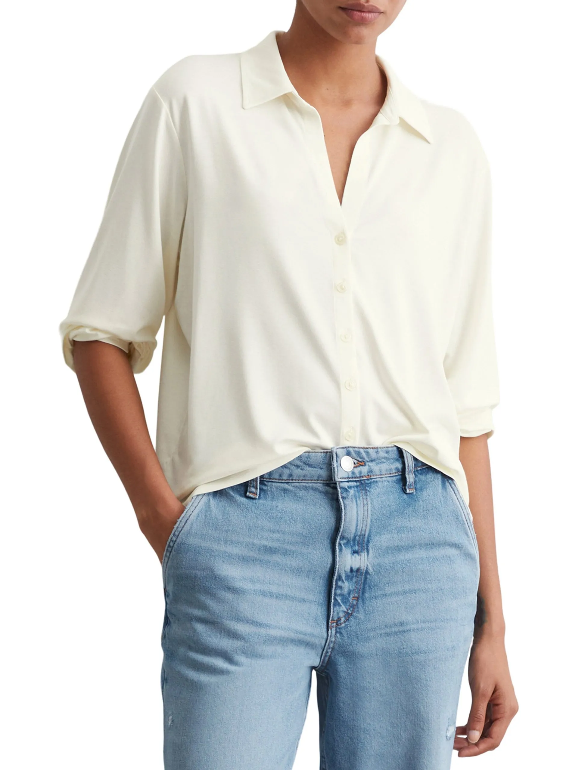 Chemise droite col V Blanc