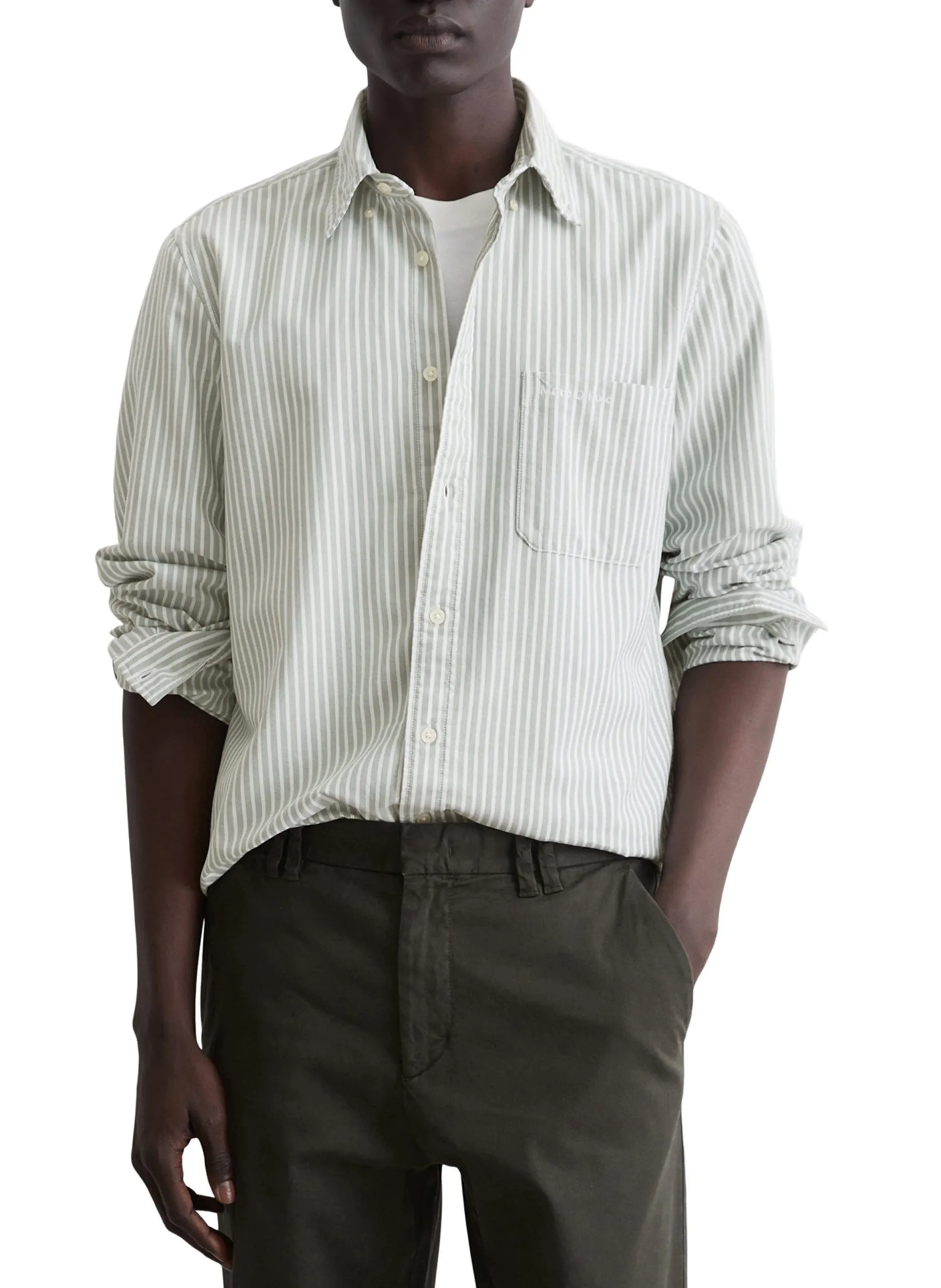 Chemise droite en coton rayé Vert