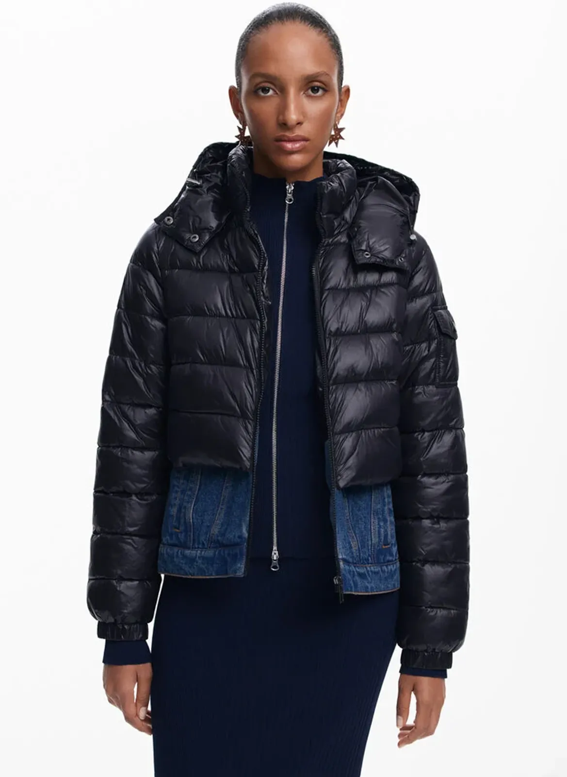 Doudoune courte combinée Noir