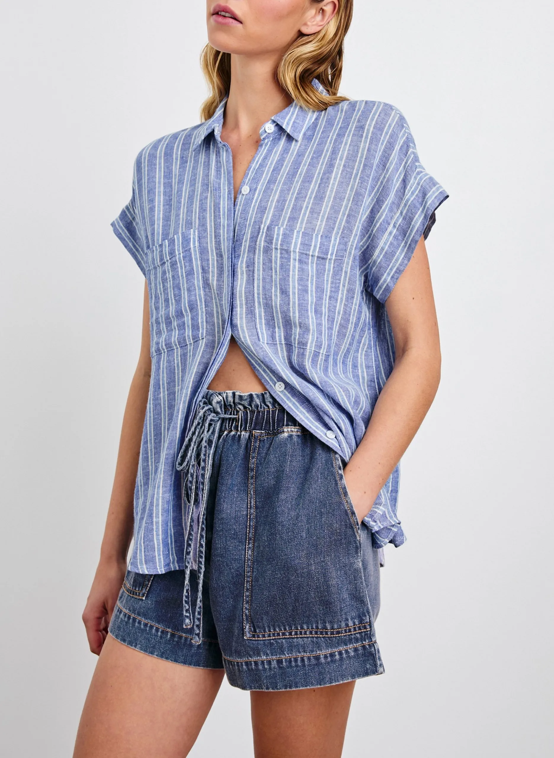 Chemise col classique en lin mélangé Bleu CITO