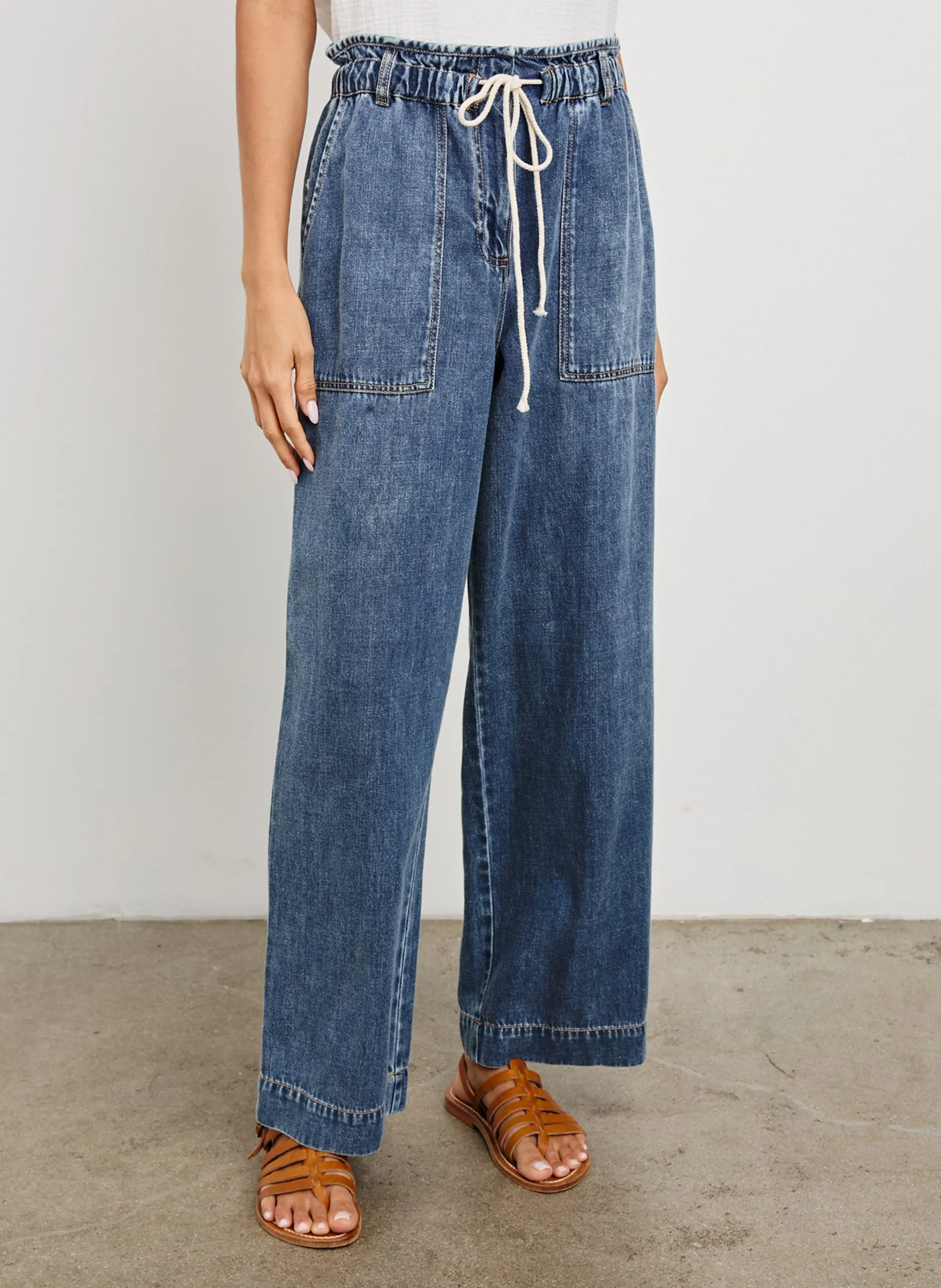 Pantalon large en coton mélangé Bleu RYAN