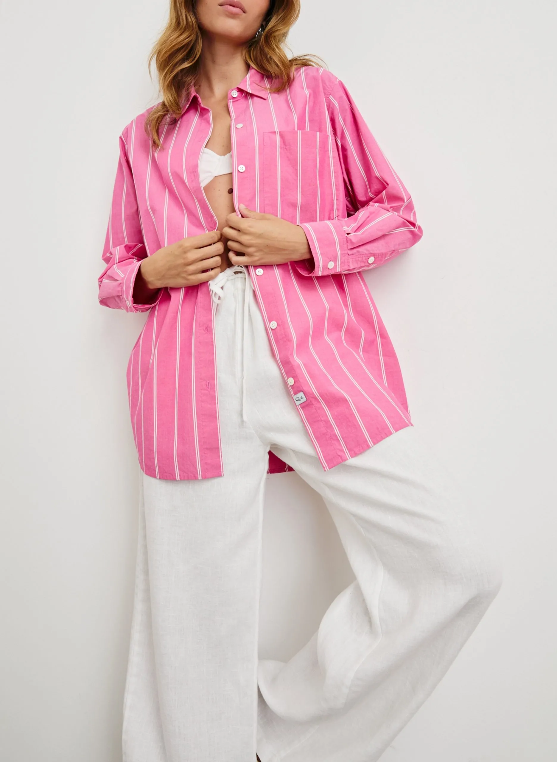 Chemise droite rayée en coton Rose ELSA