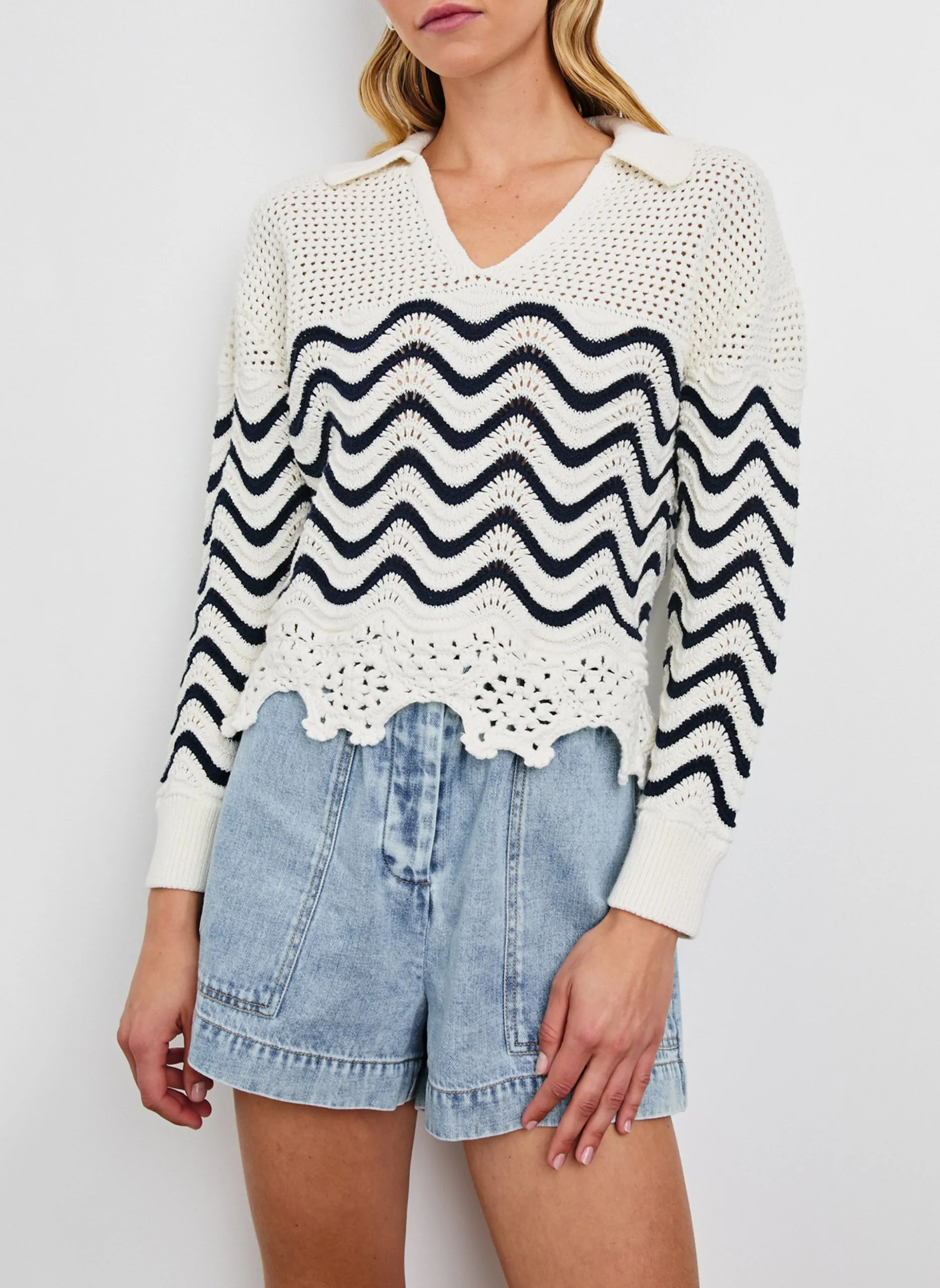 Pull col V en coton Blanc LOUISE