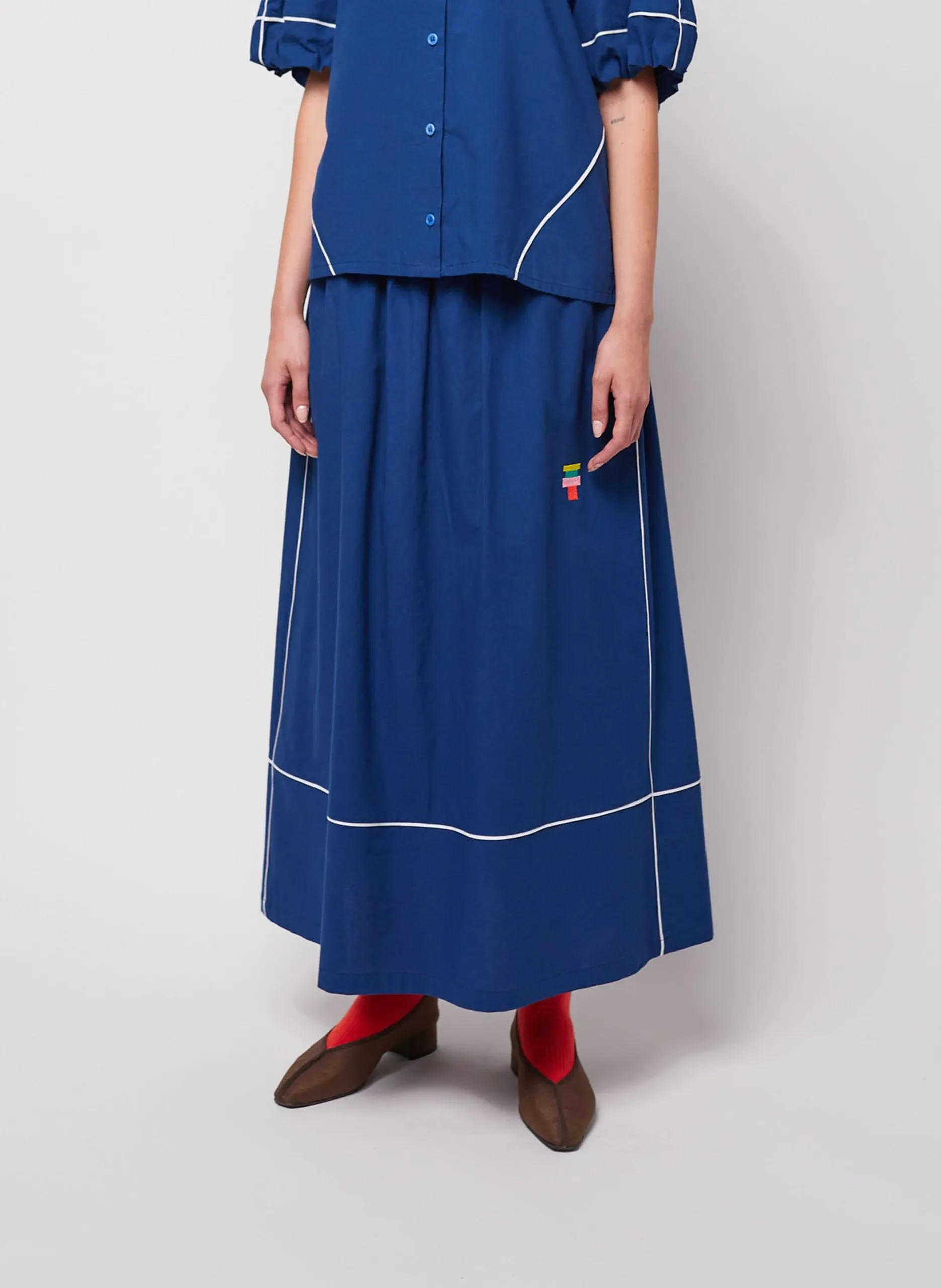 Jupe longue évasée avec détails Bleu